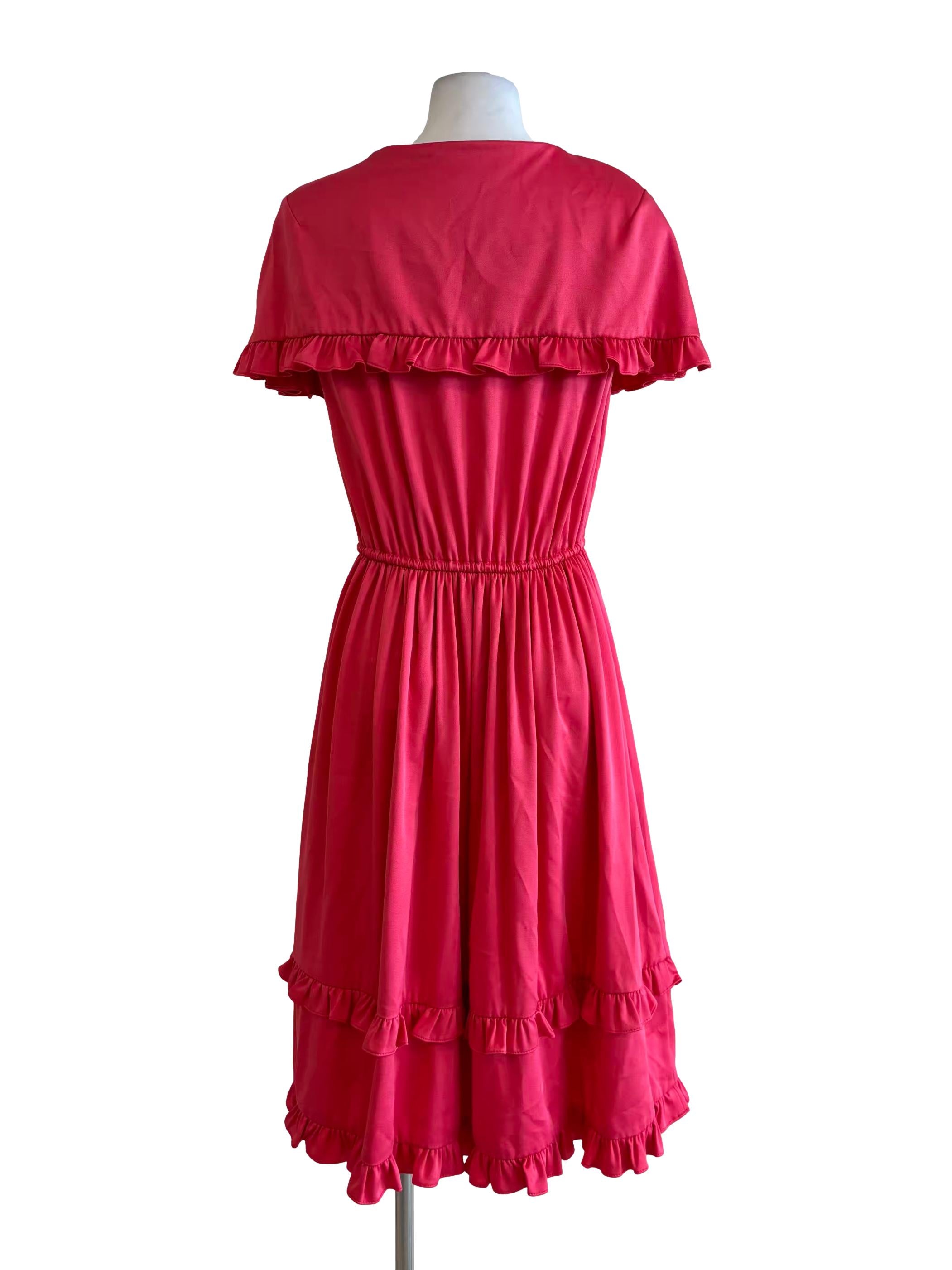 Hot Pink Buttoned Cape A-Line Dress