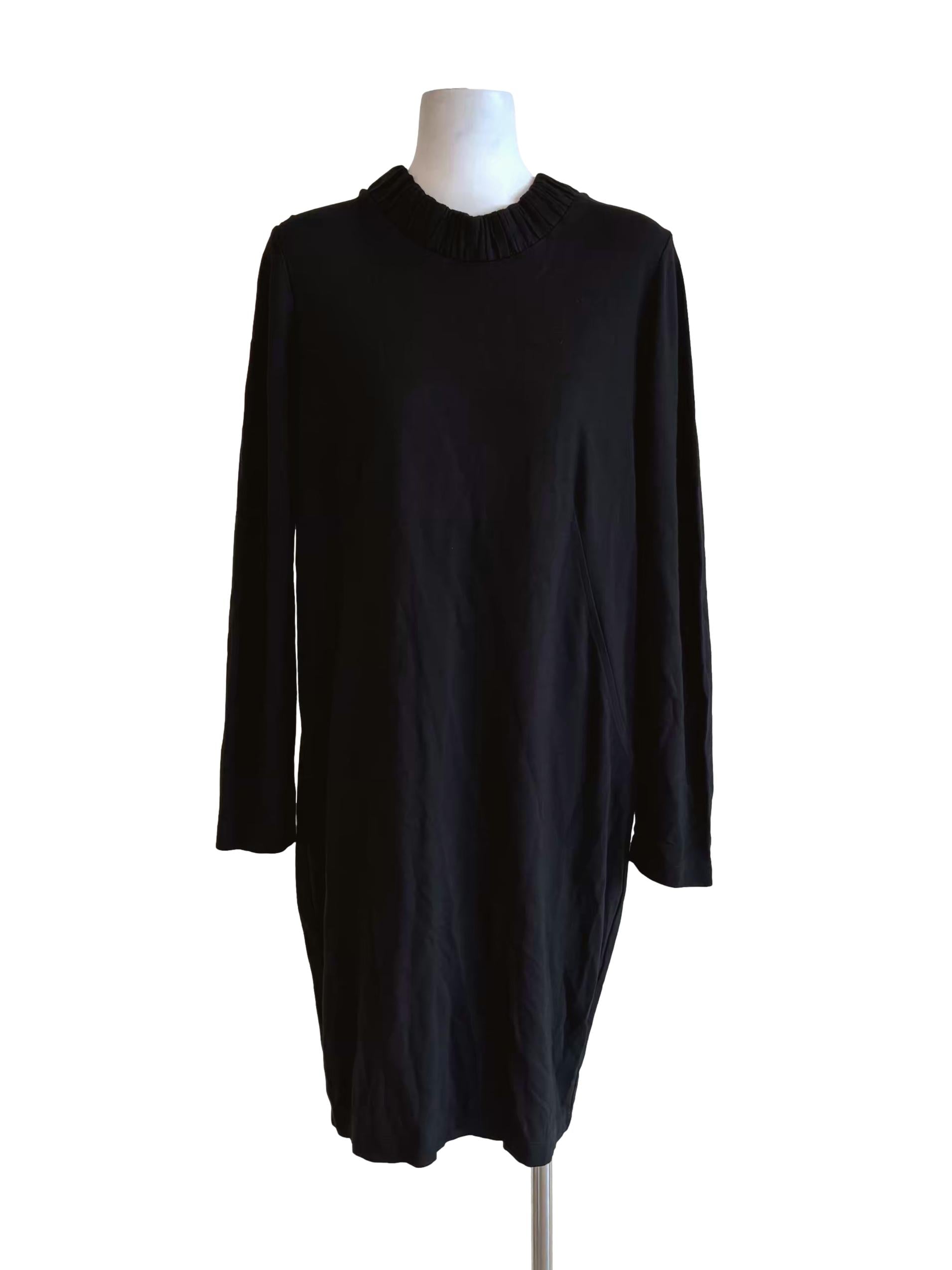 Soft Black Long Sleeve Cotton Shift Dress