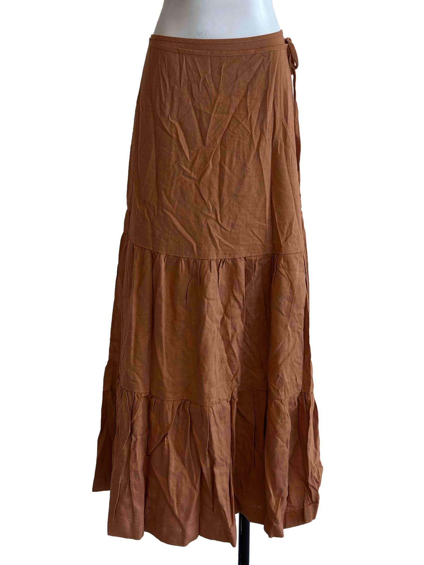 Peanut Brown Tiered Wrap Skirt