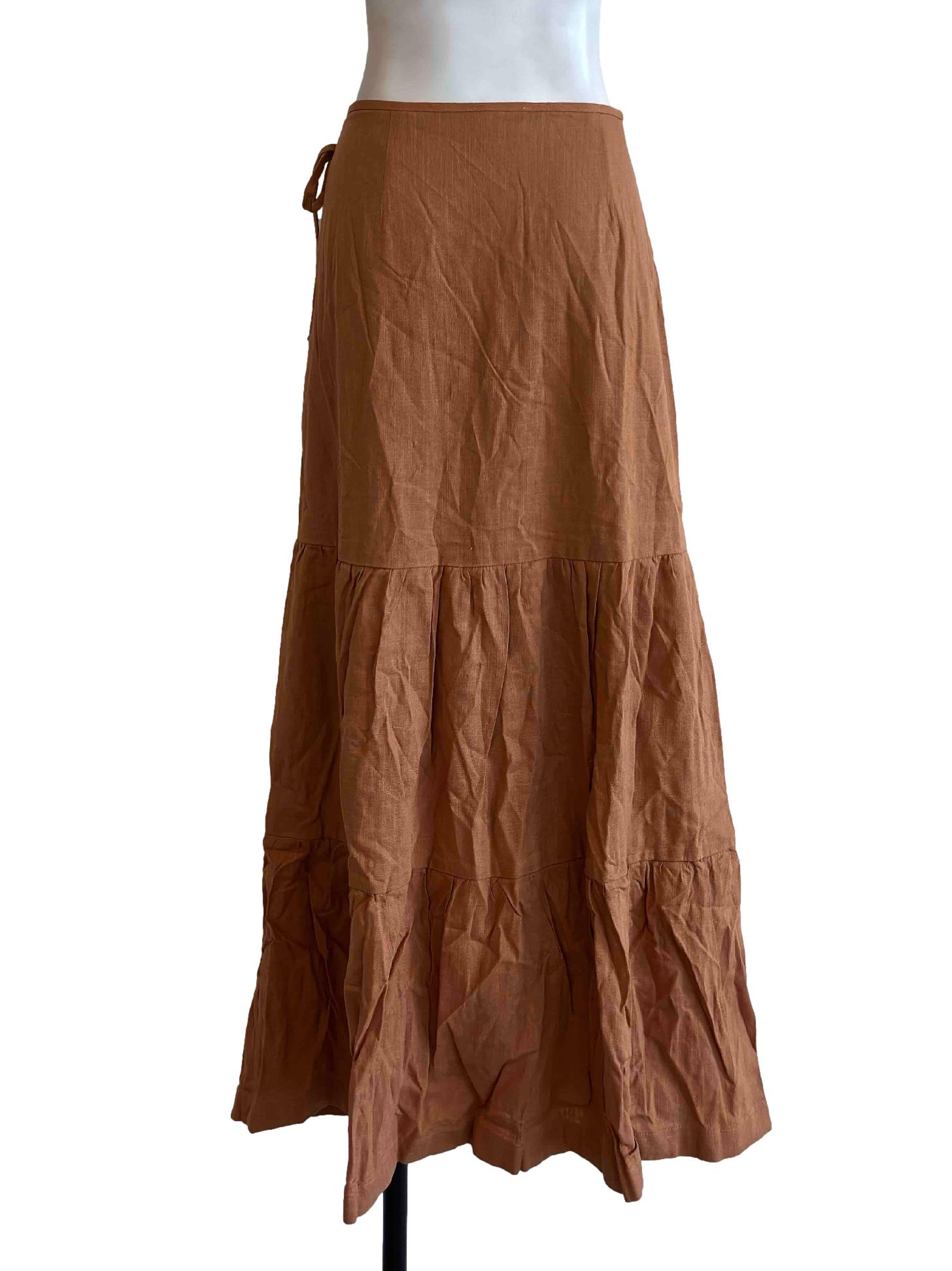 Peanut Brown Tiered Wrap Skirt