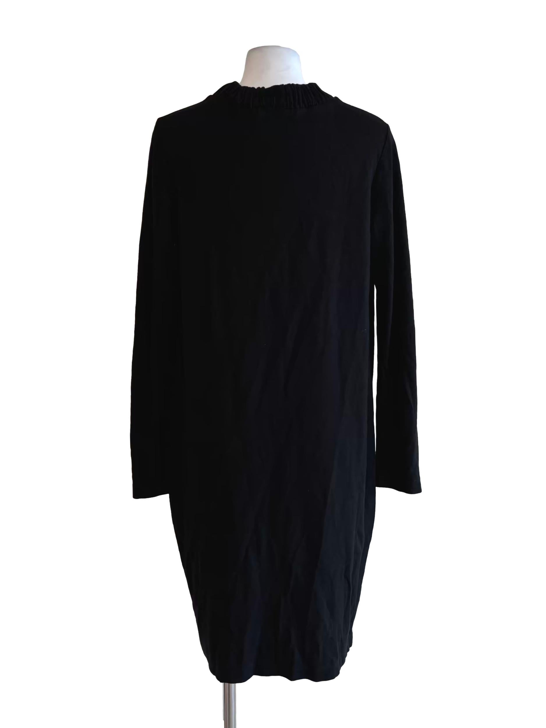 Soft Black Long Sleeve Cotton Shift Dress