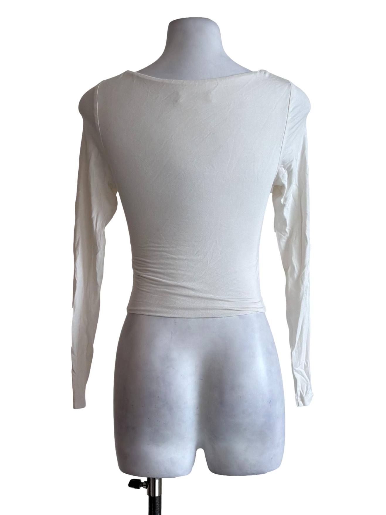 White Square Neck Long Sleeves Fitted Top