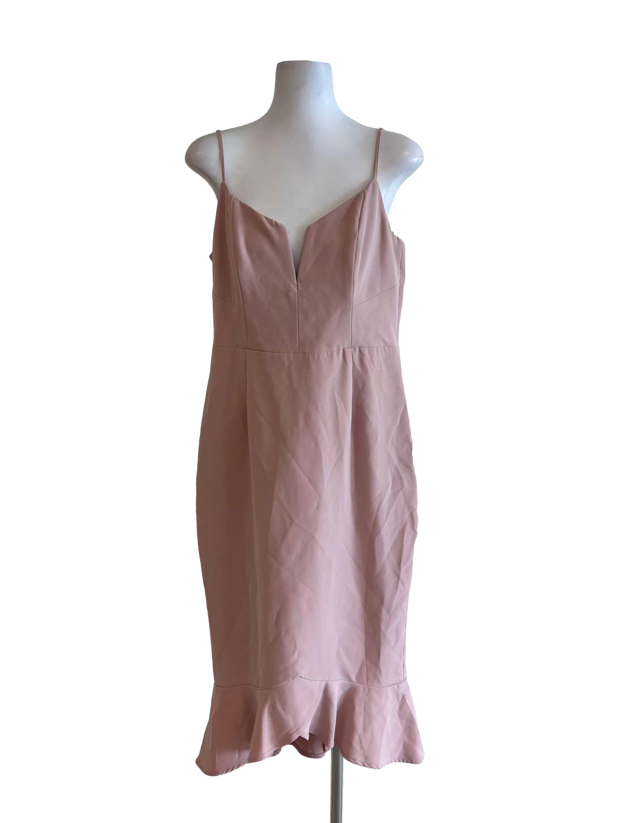 Baby Pink Spaghetti Strap Ruffle Pencil Dress