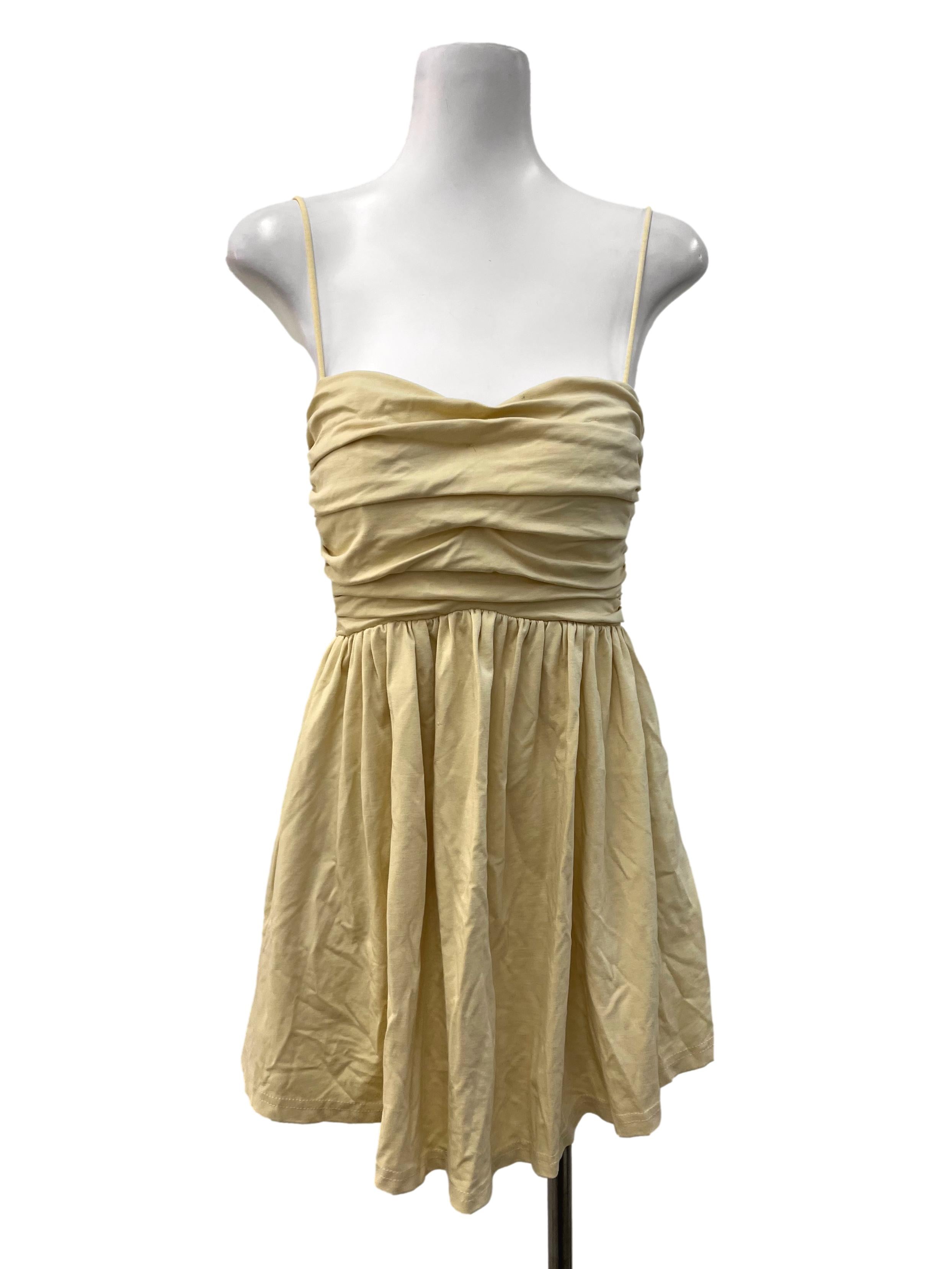 Macaroon Yellow Pleated Romper Dress
