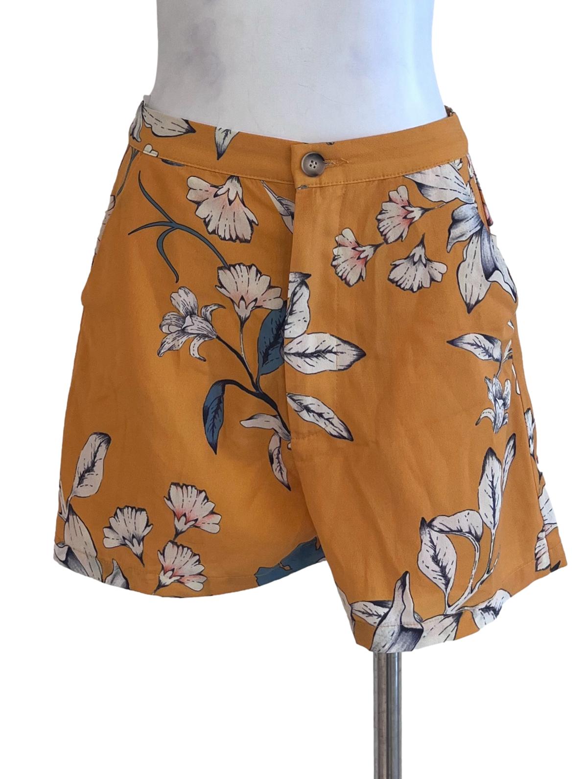 Marigold Orange Flower Patterned Shorts
