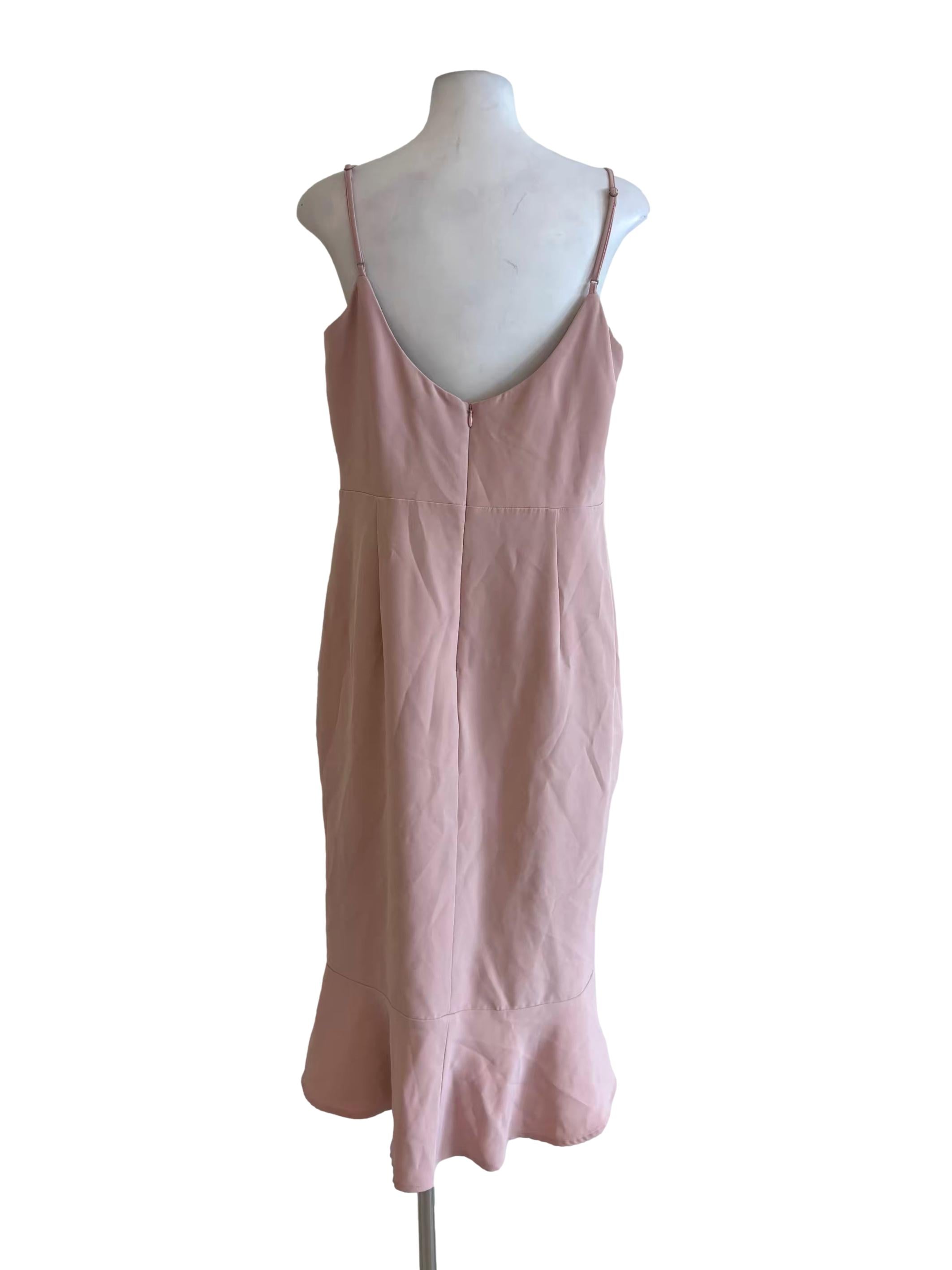Baby Pink Spaghetti Strap Ruffle Pencil Dress