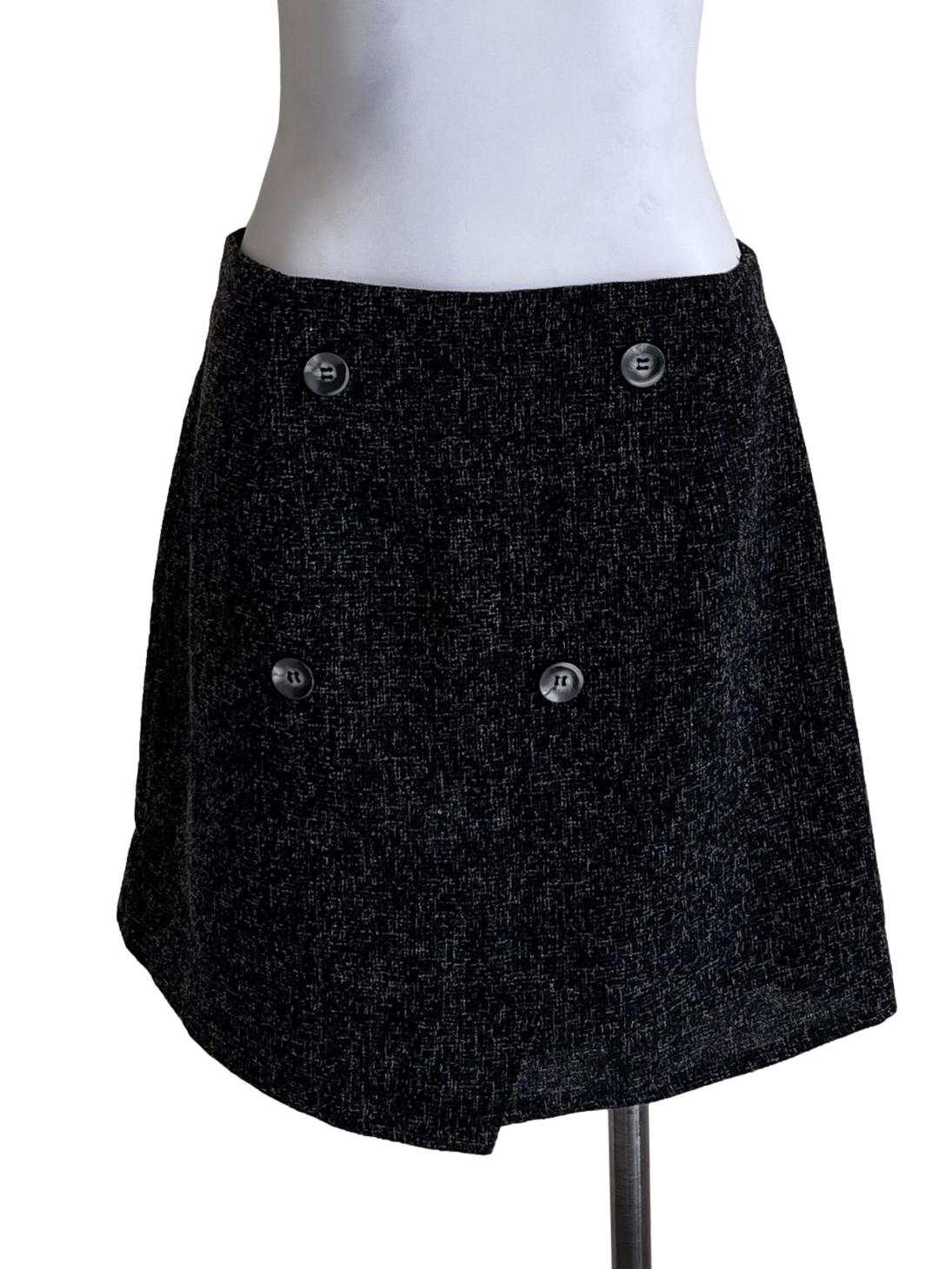 Onyx Black Tweed Button Detail Skirt