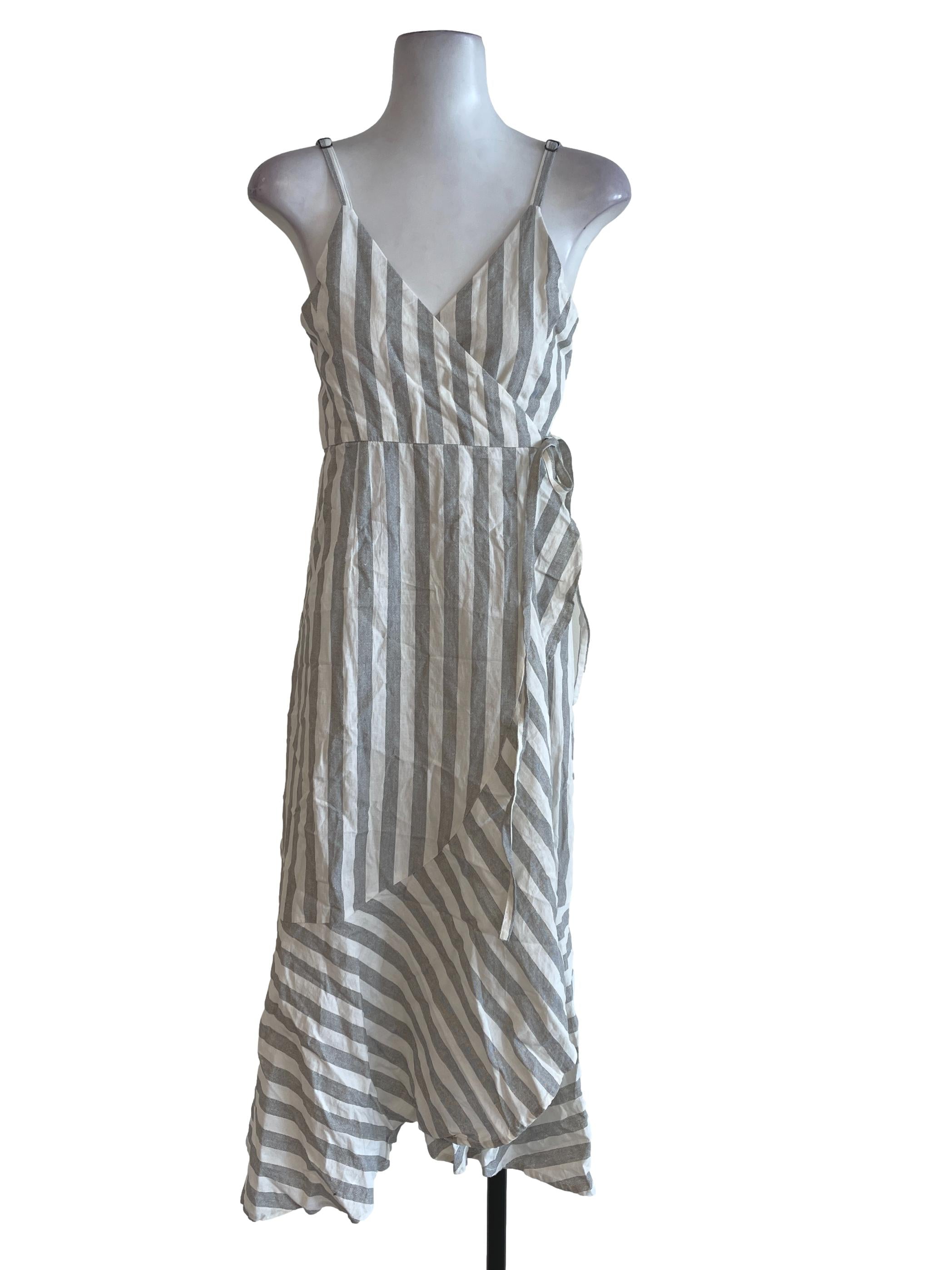 Pearl White Awning Stripe Wrap Dress