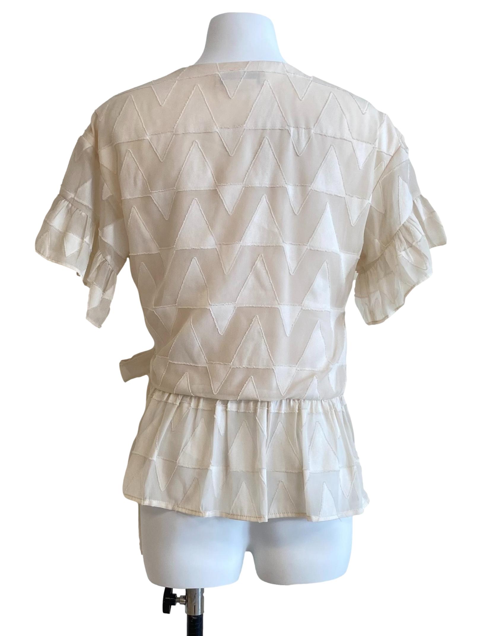 Cream V-Neck Peplum Wrap Top