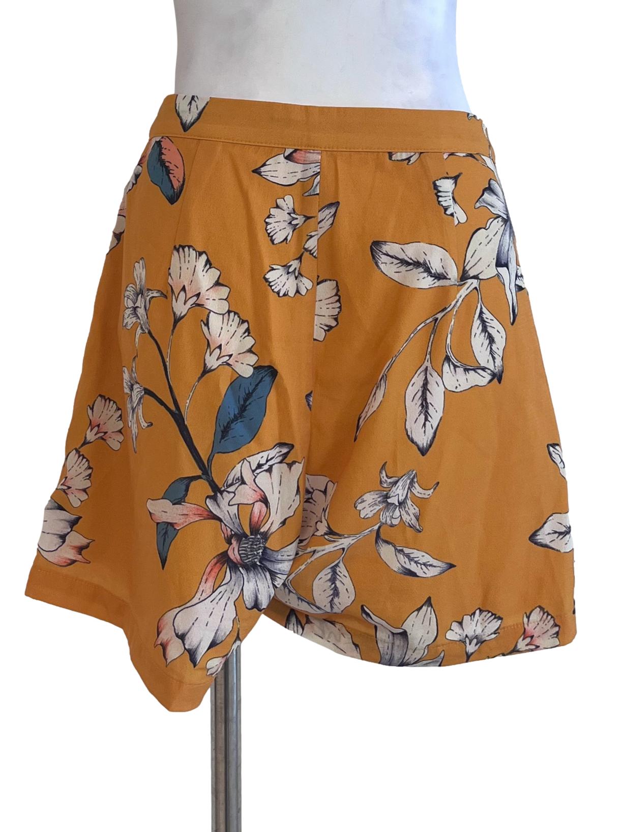 Marigold Orange Flower Patterned Shorts