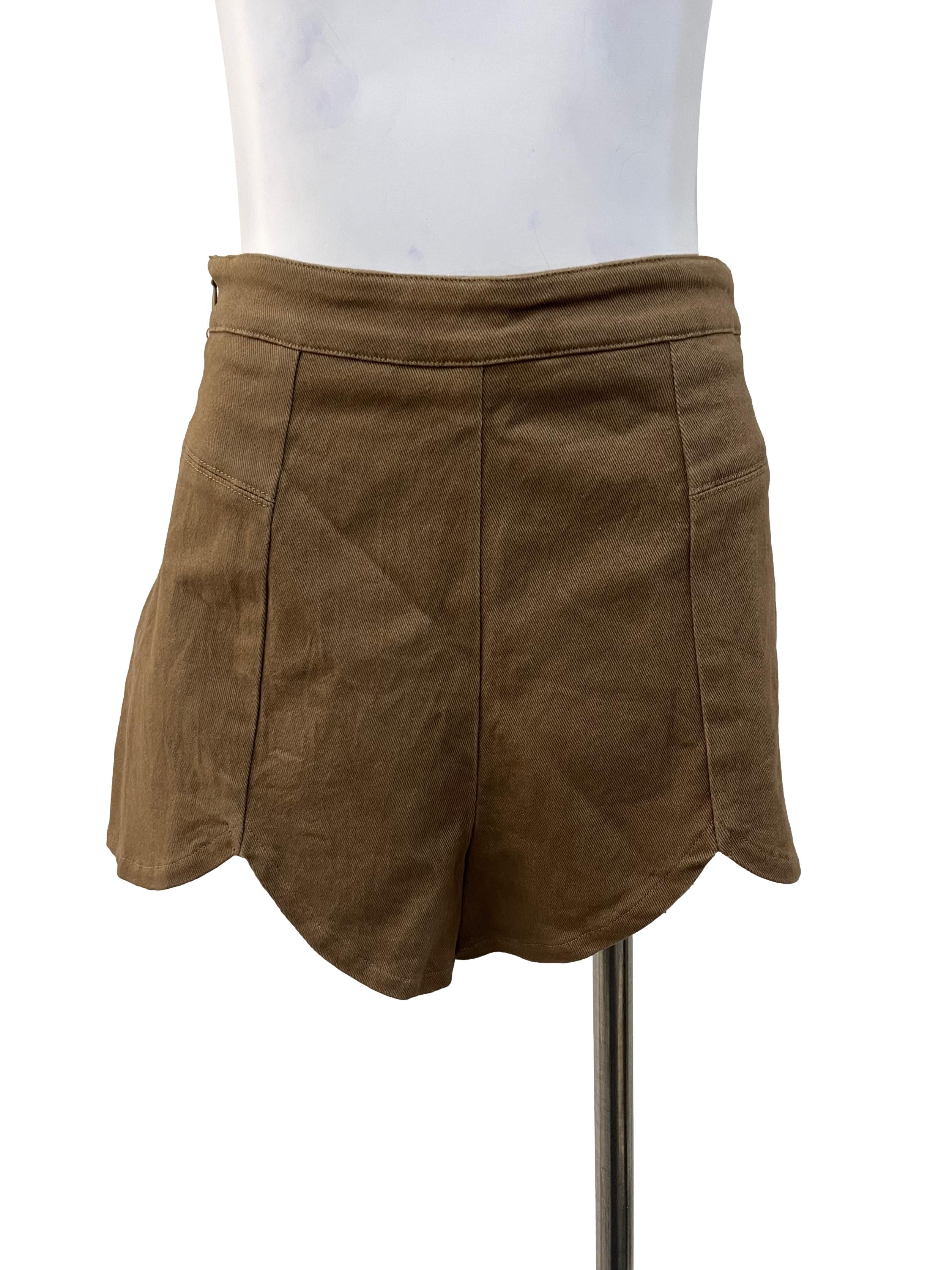 Brown Scalloped Shorts