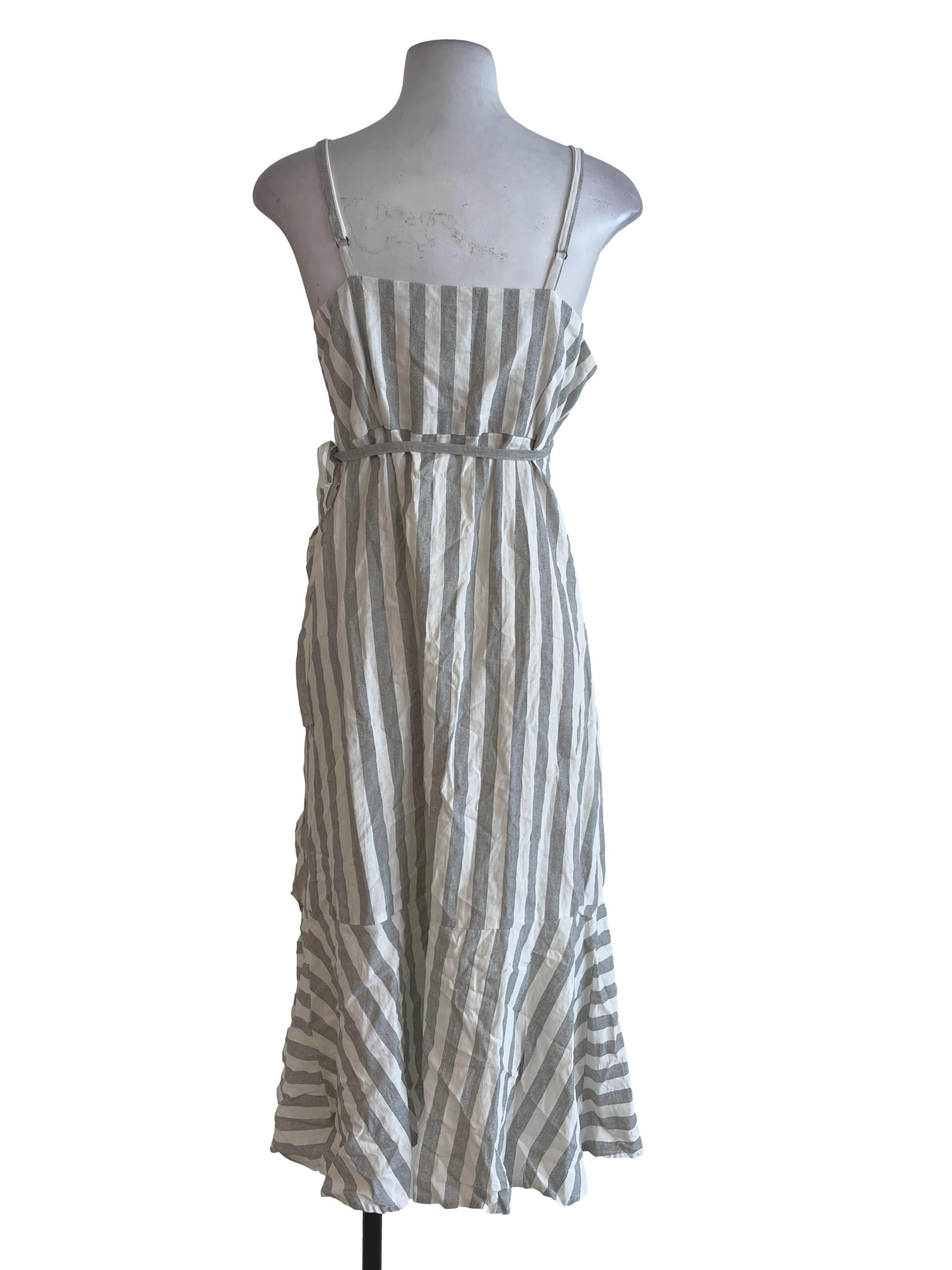 Pearl White Awning Stripe Wrap Dress