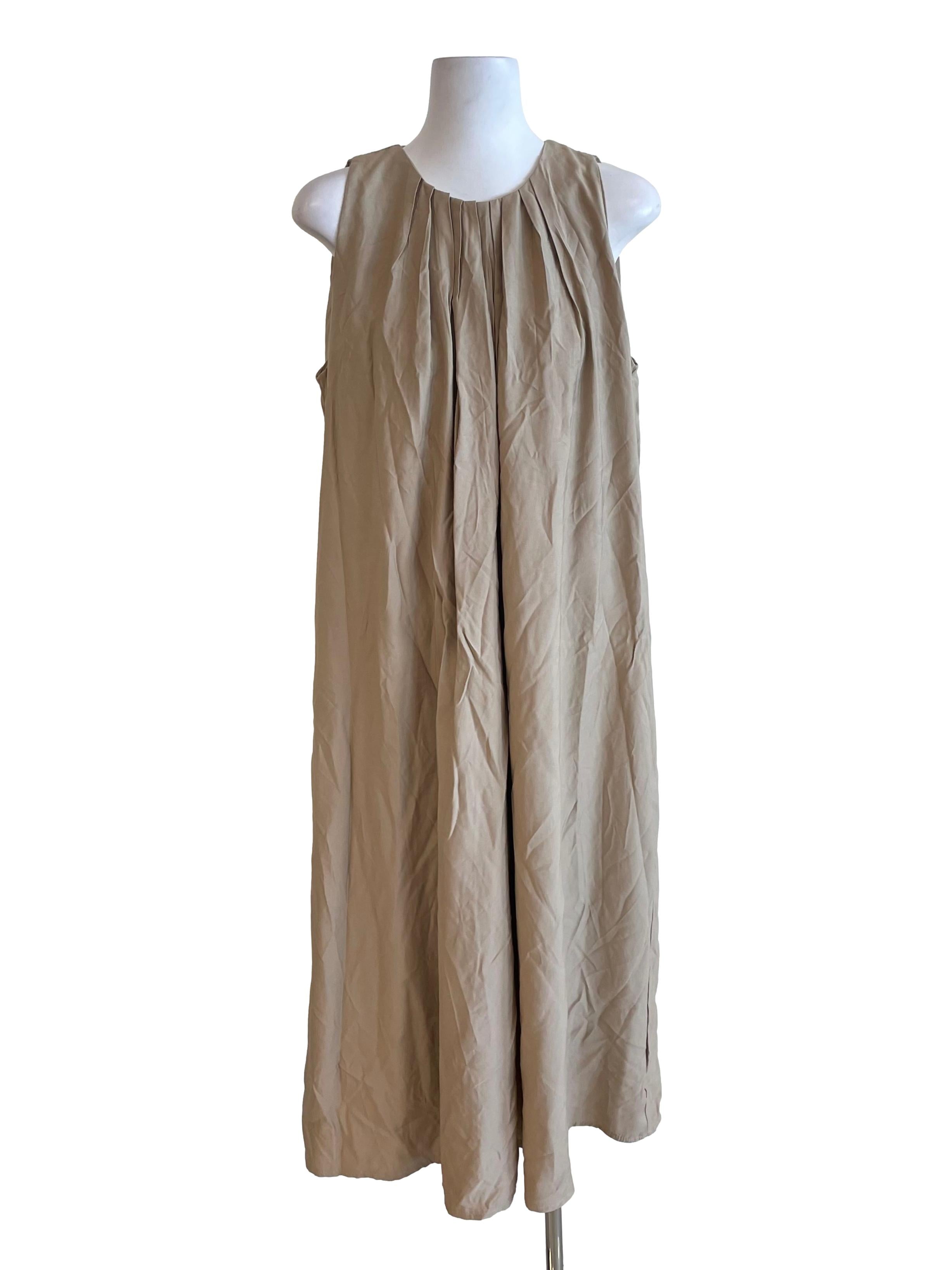 Khaki Pleated Baggy Dress