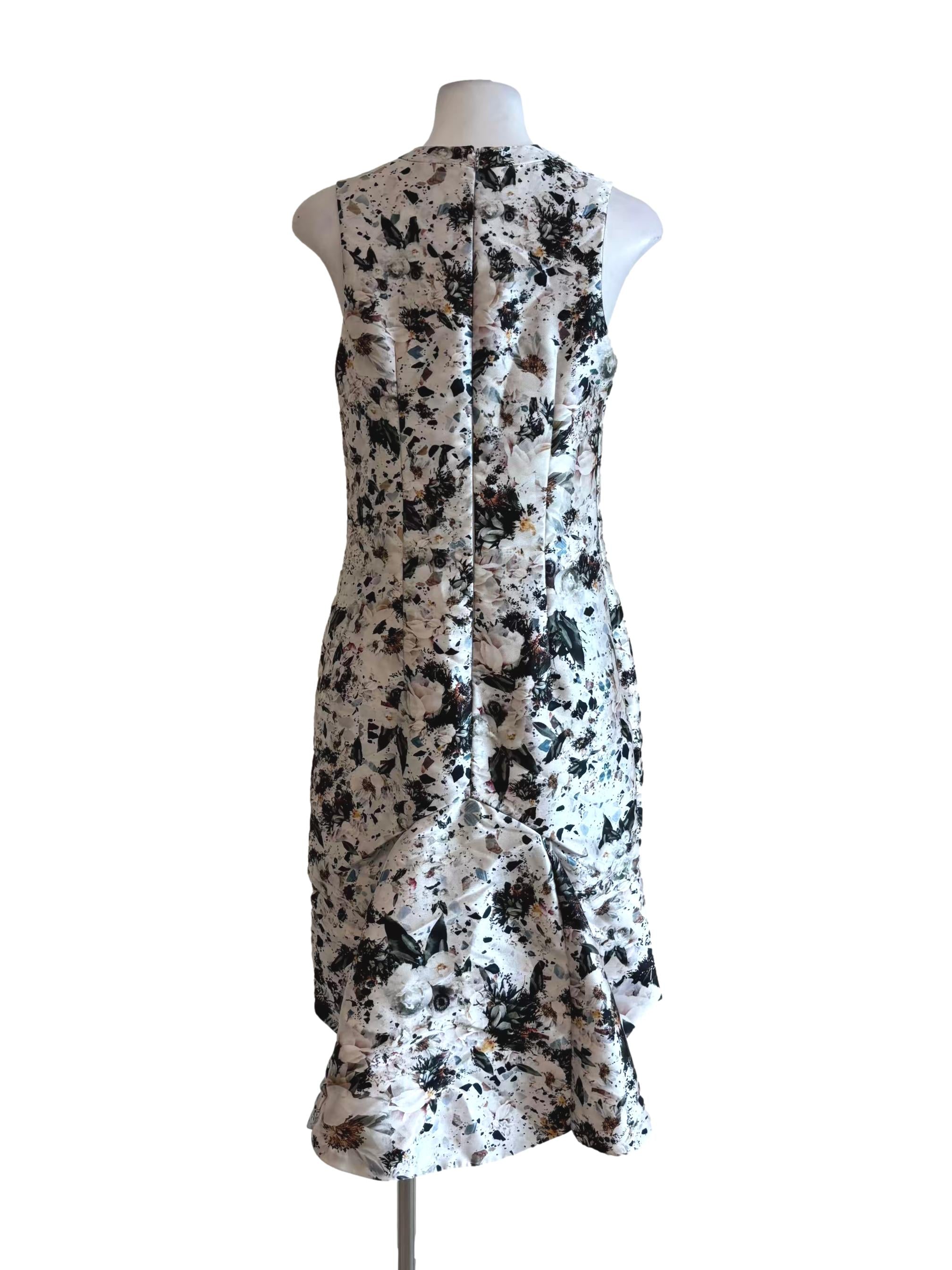 Pearl White Patterned Asymmetrical Pencil Dress
