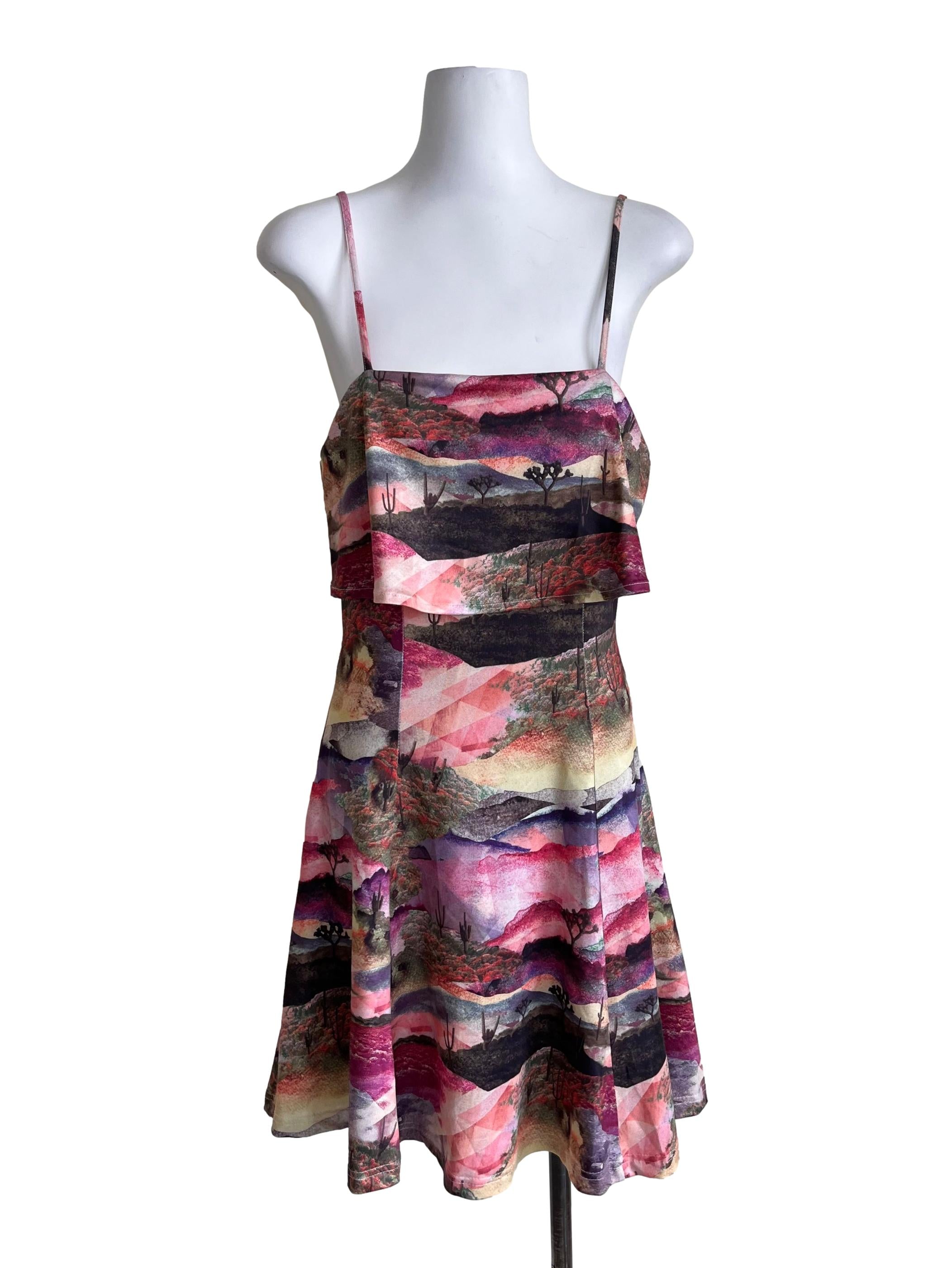 Punch Pink Multicolor Print Sundress