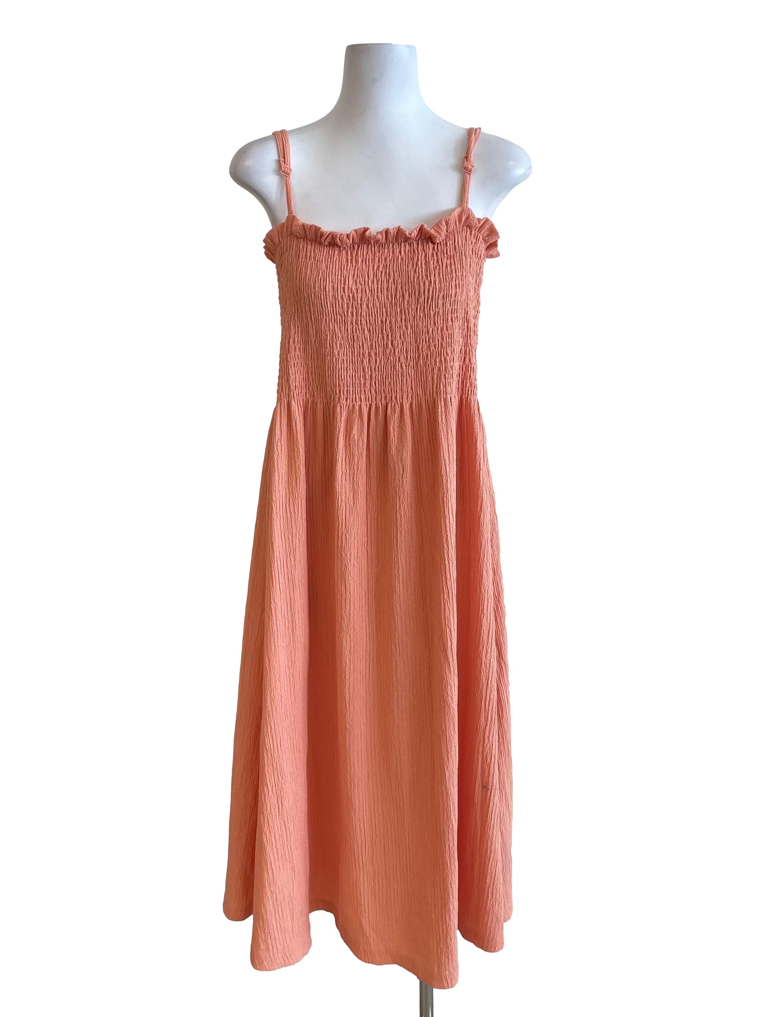 Pastel Tangerine Shirred Cami Dress