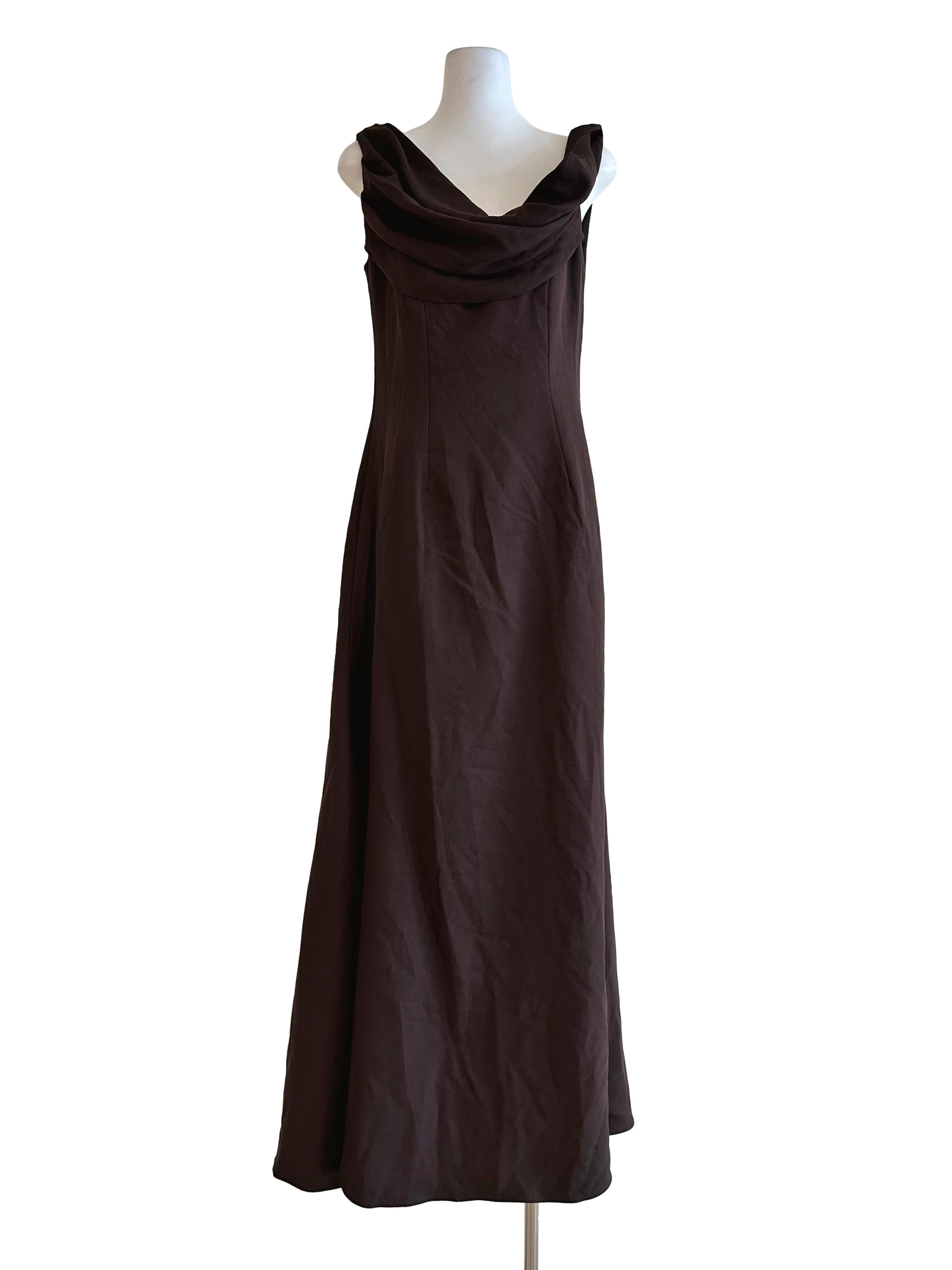Carob Brown Cowl Neck Maxi Dress
