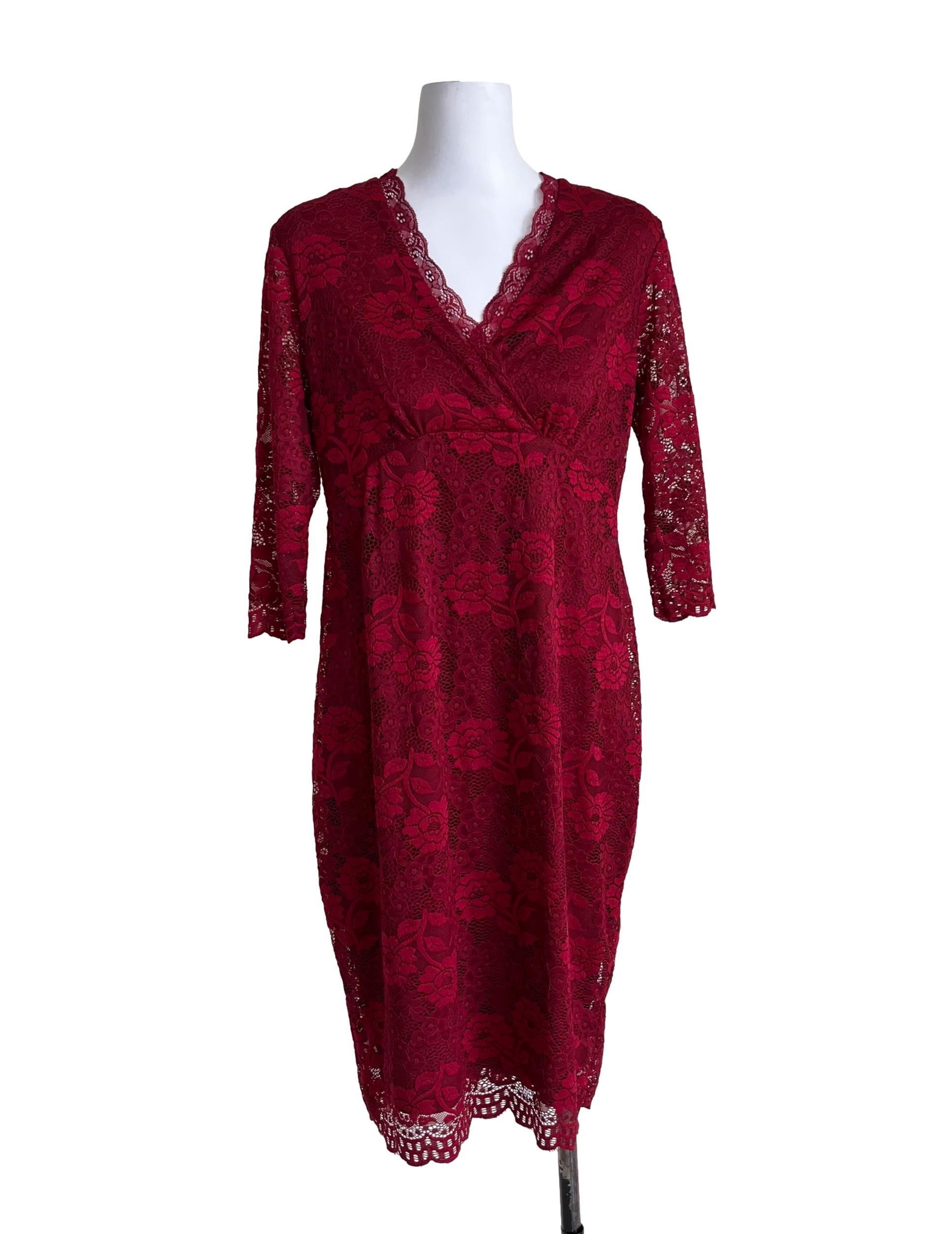 Wine Red Empire Lace Dress