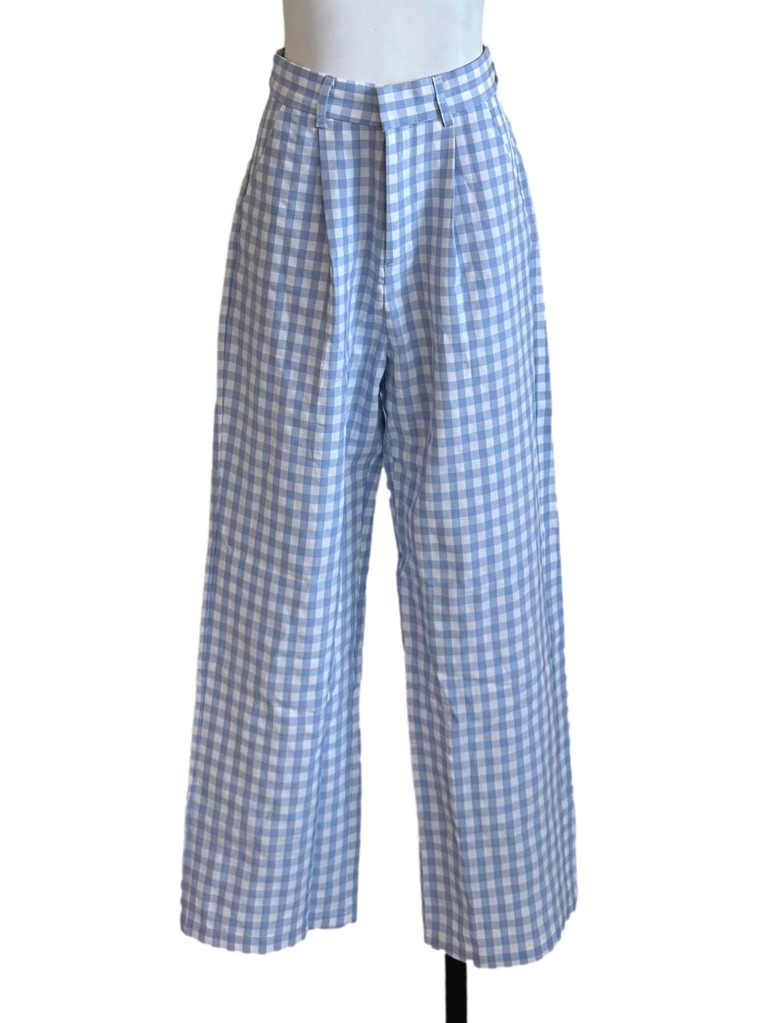 Light Blue Plaid Pattern Pants