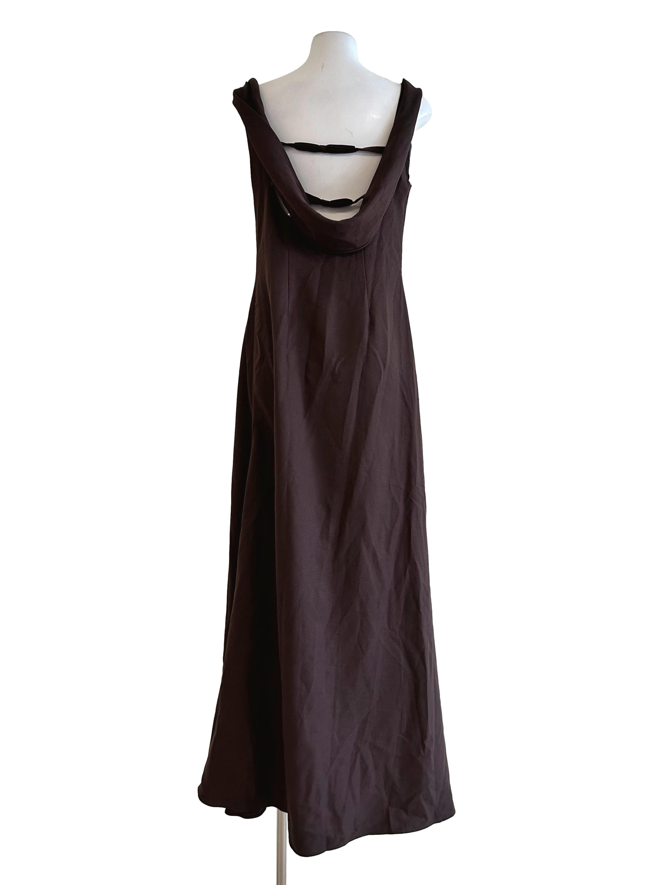 Carob Brown Cowl Neck Maxi Dress