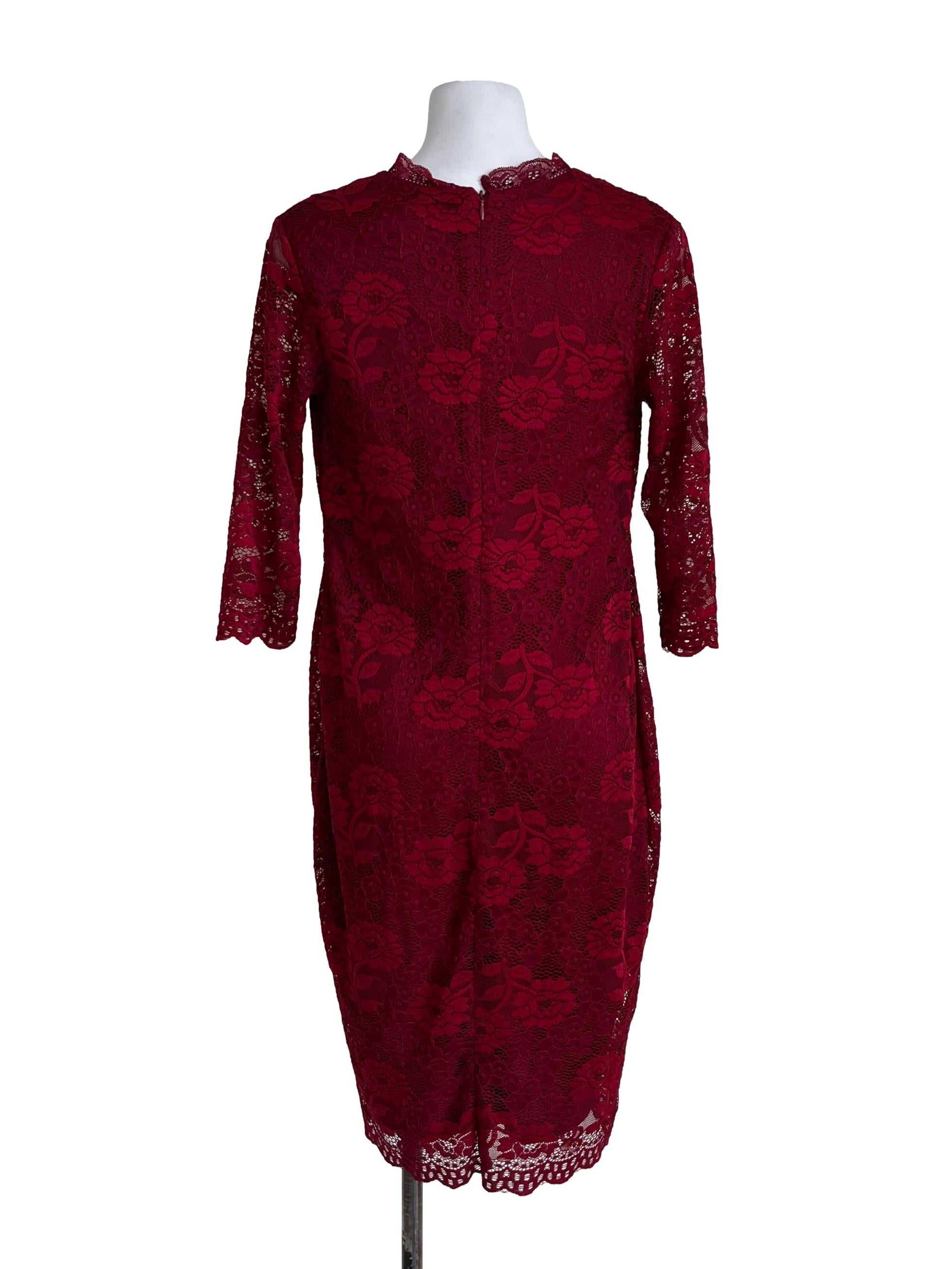 Wine Red Empire Lace Dress