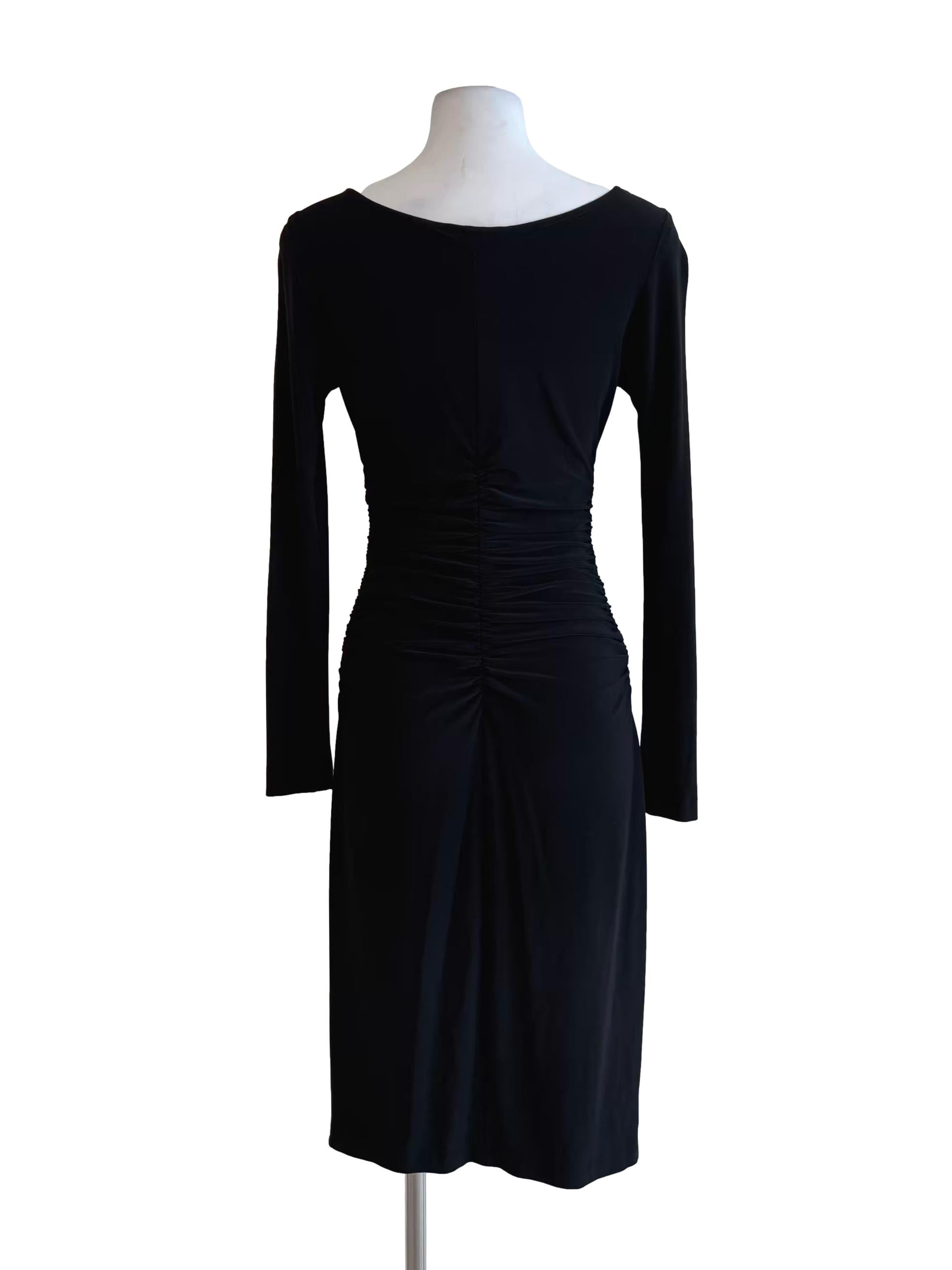 Rich Black Long Sleeve Ruched Slip Dress