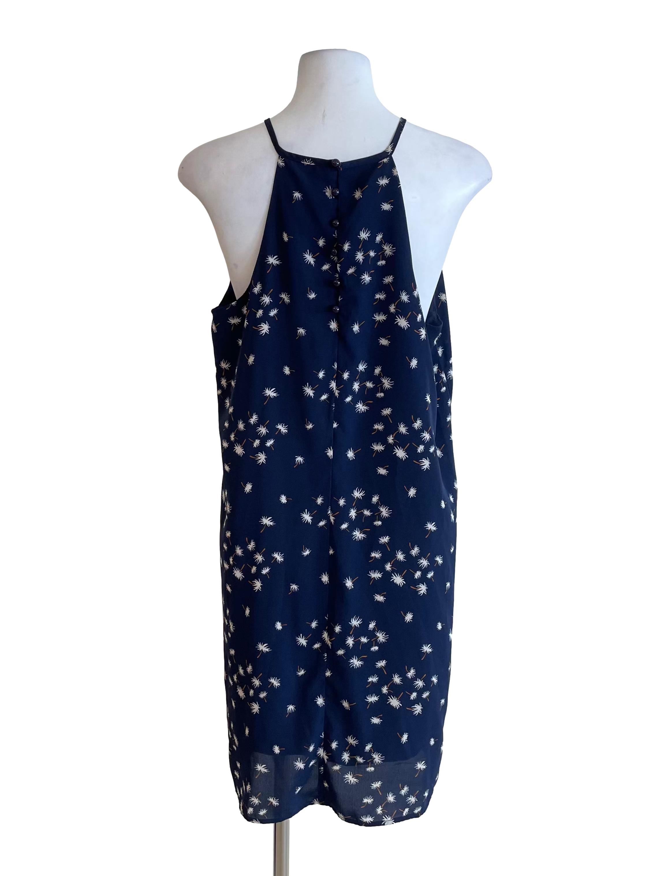 Navy Floral Halter Neck Dress