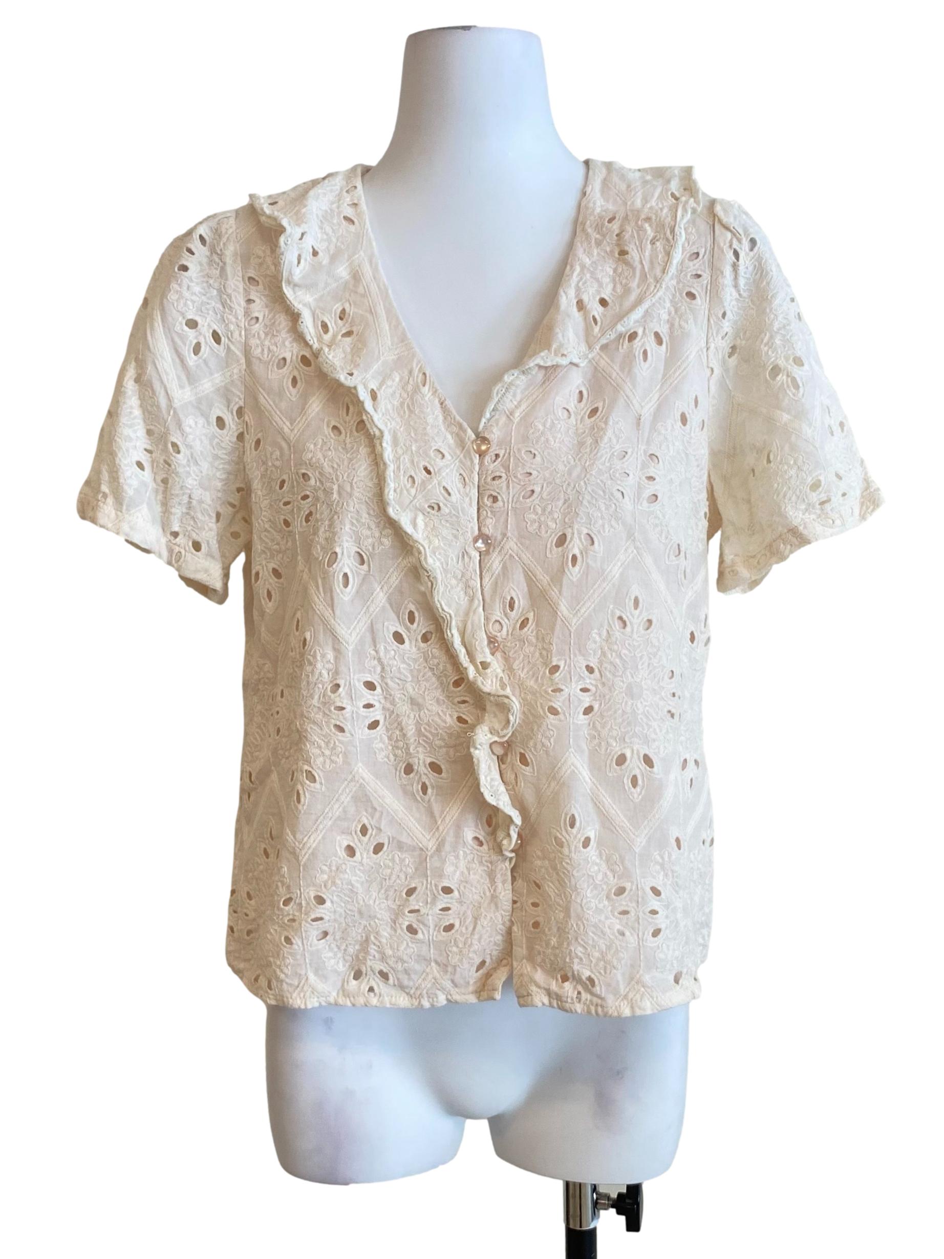Cream Ruffle Lace Top