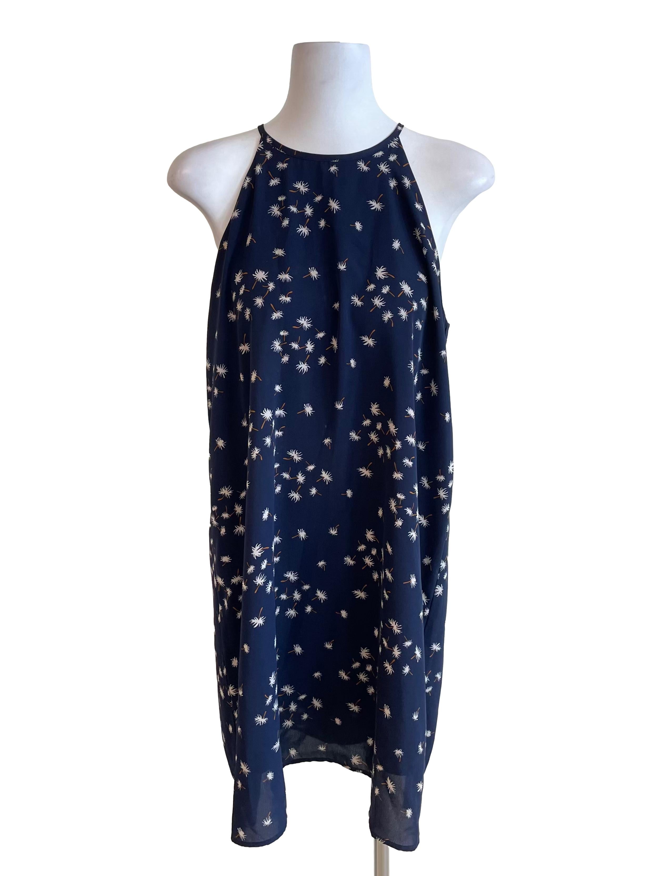 Navy Floral Halter Neck Dress