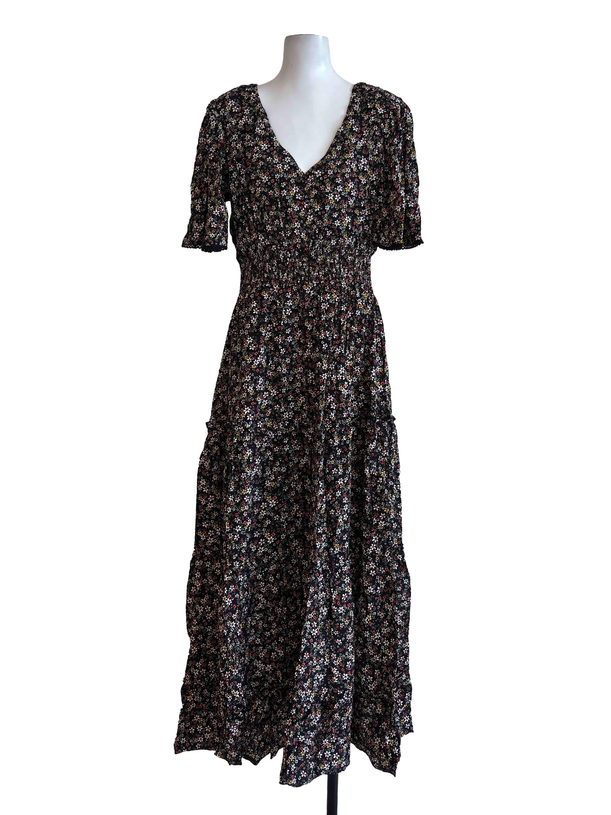Black Red Floral New Day Maxi Dress