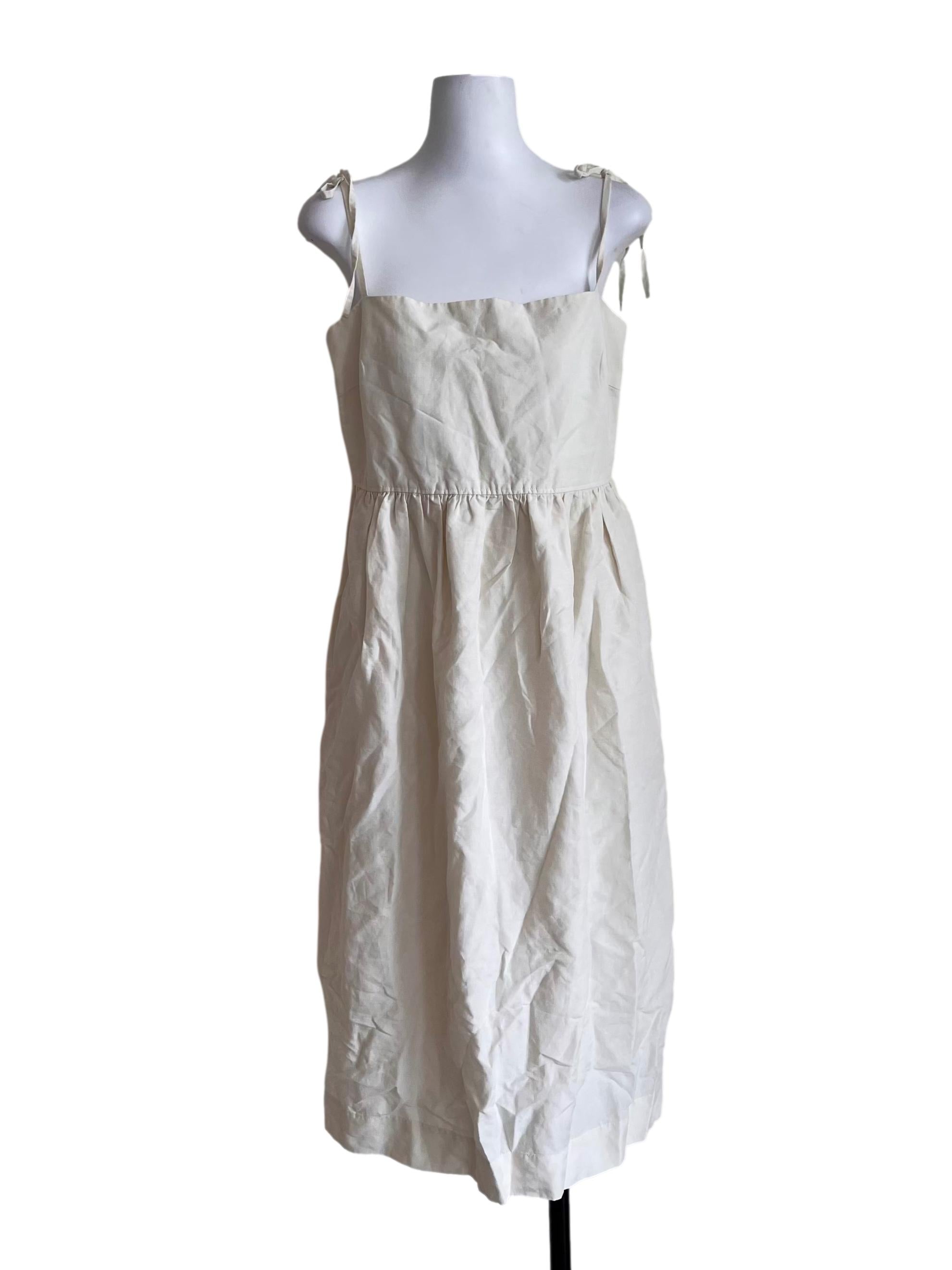 Cream White Linen Apron Dress