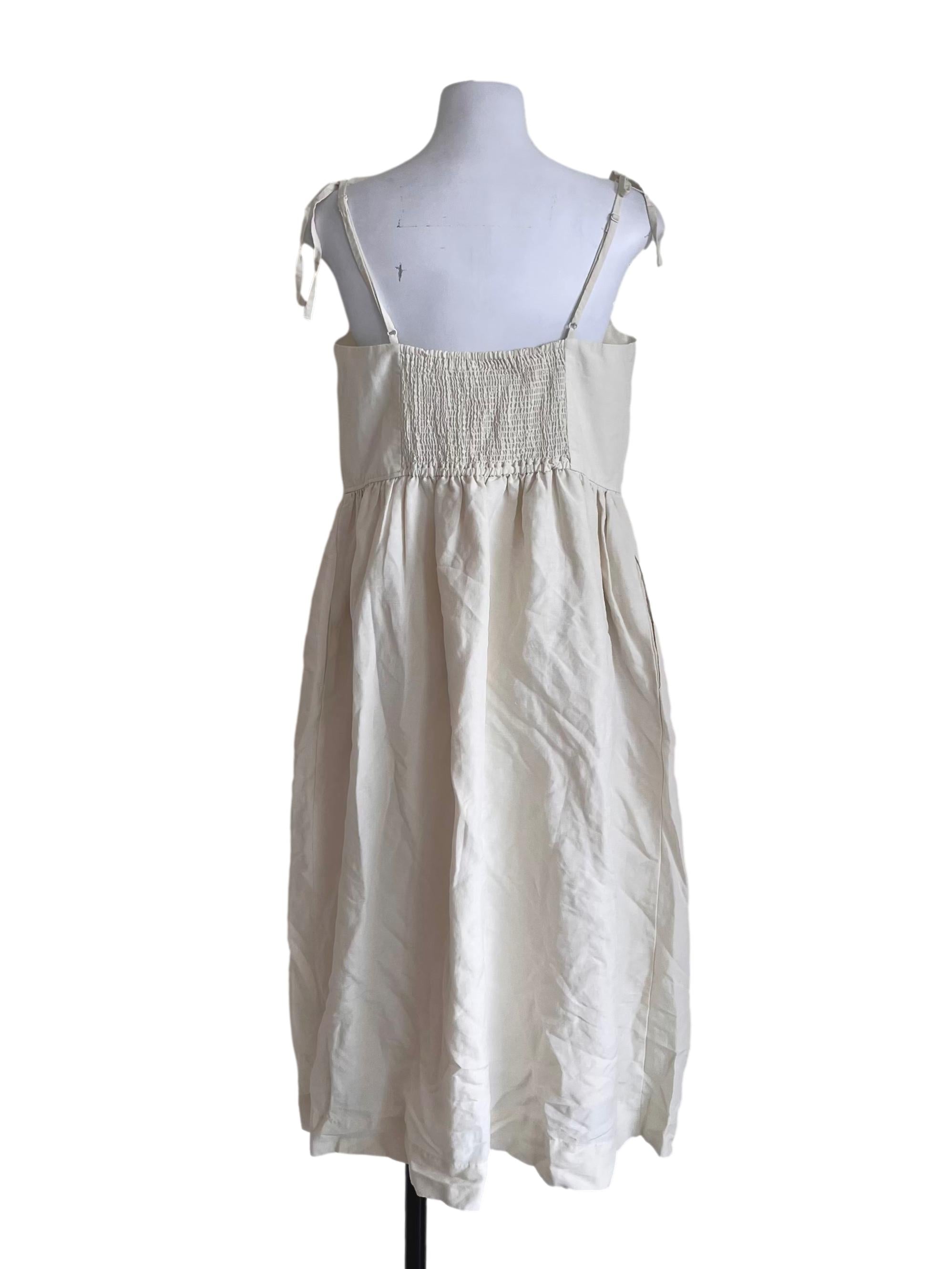 Cream White Linen Apron Dress
