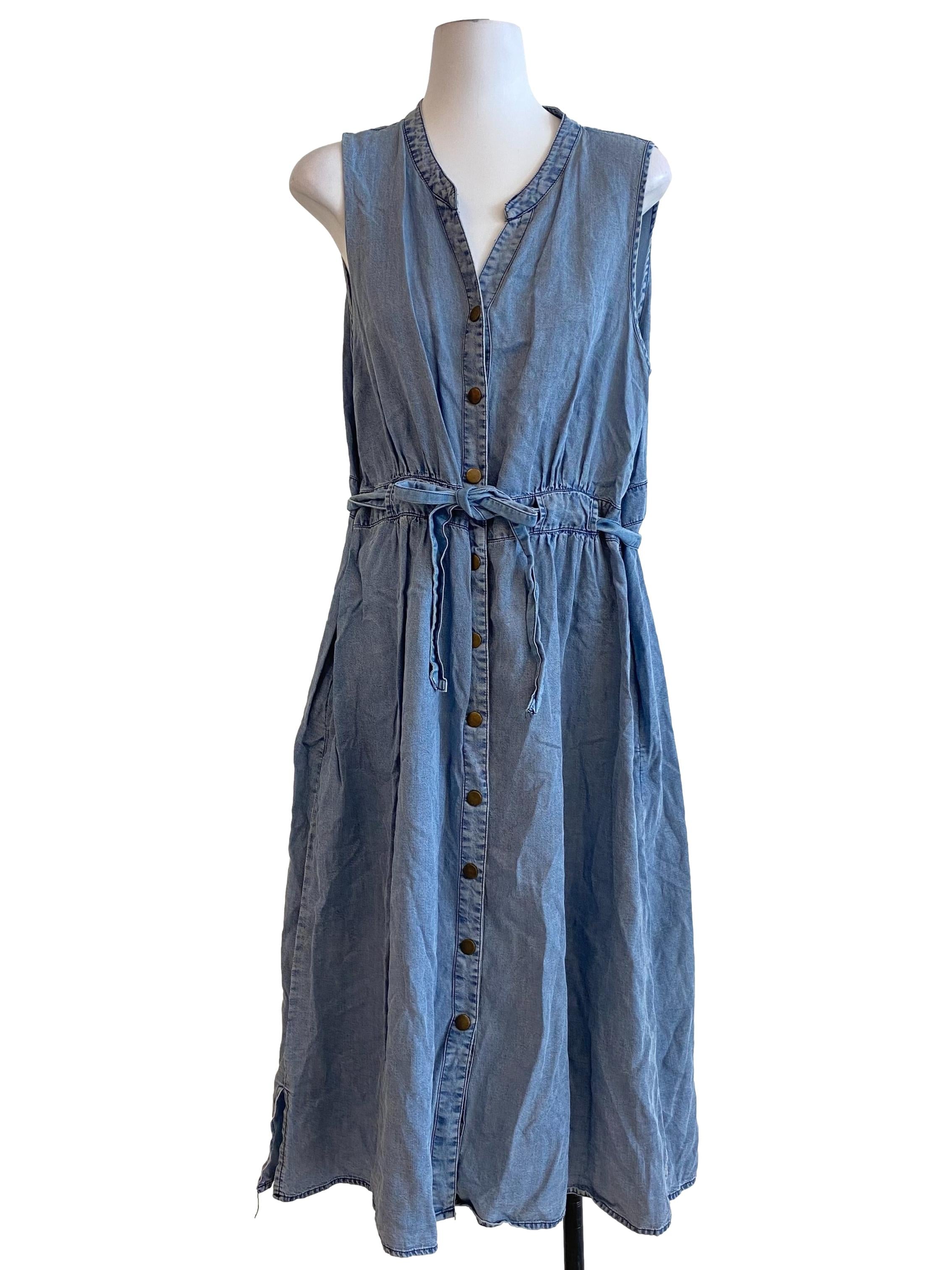 Denim Blue Sleeveless Midi Dress