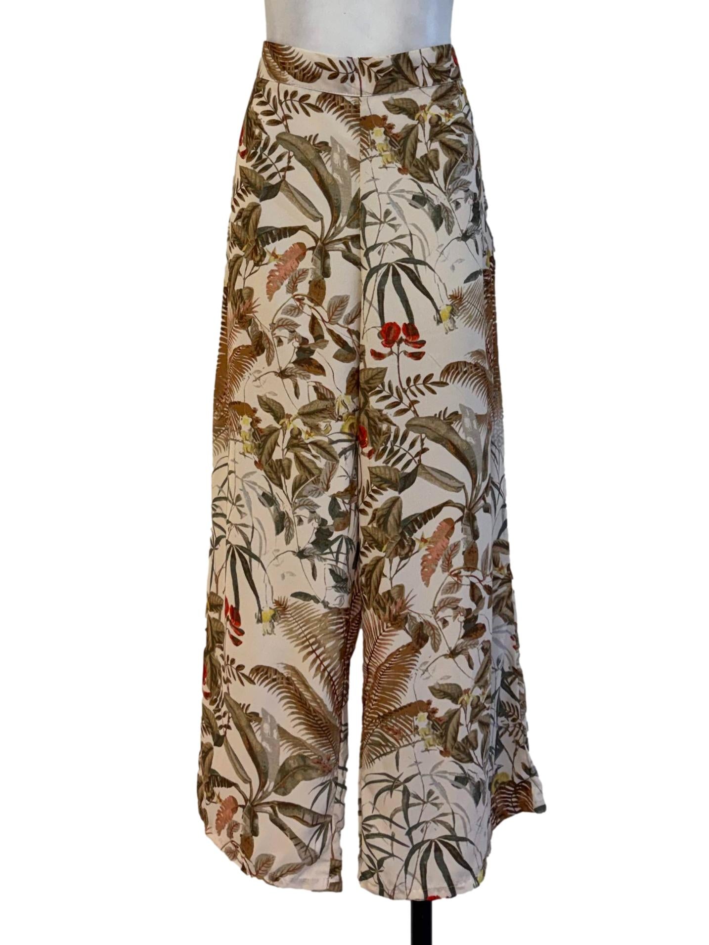 Beige With Prints Straight Cut Pants