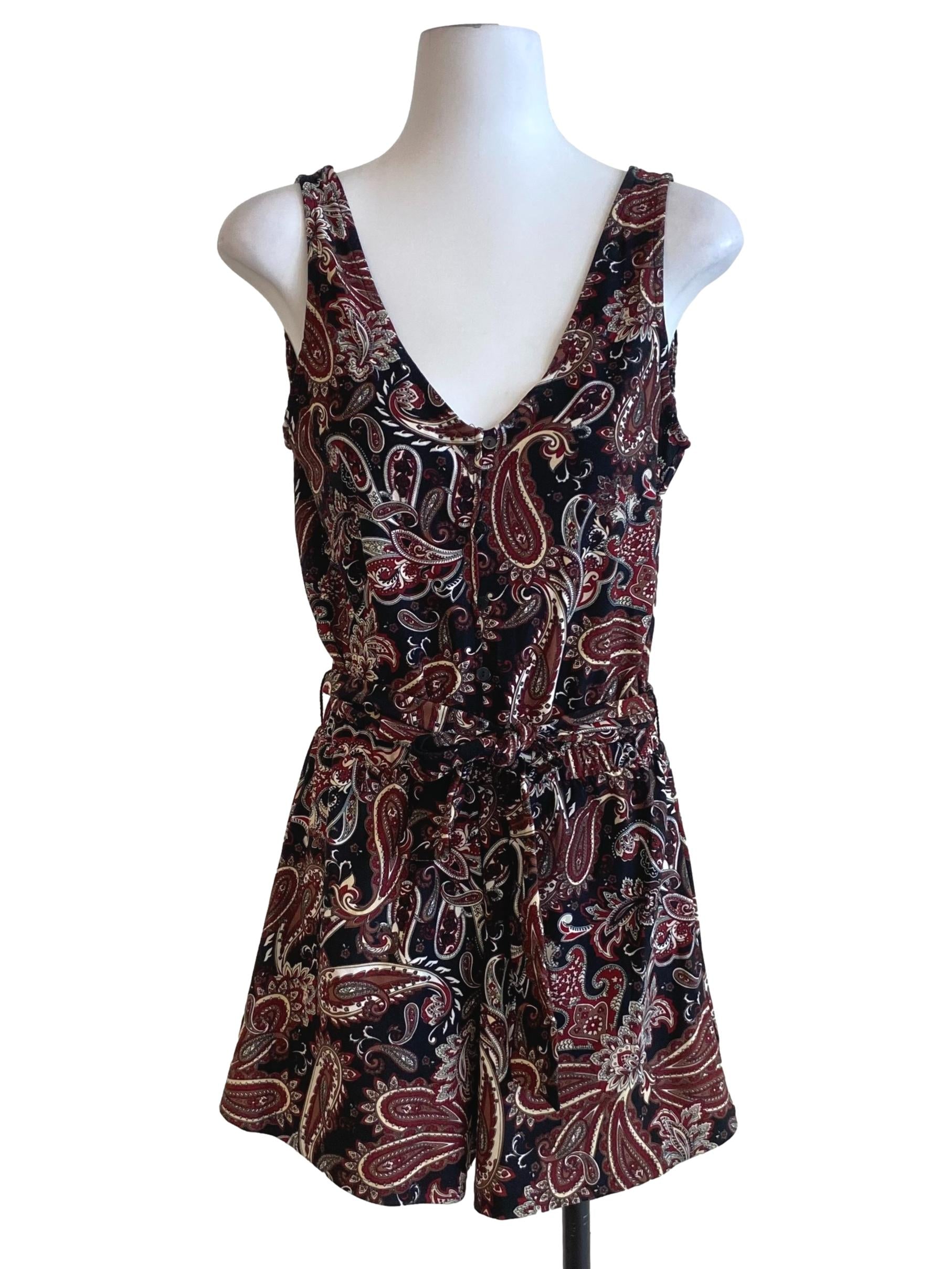 Black Brown Paisley Belted Romper