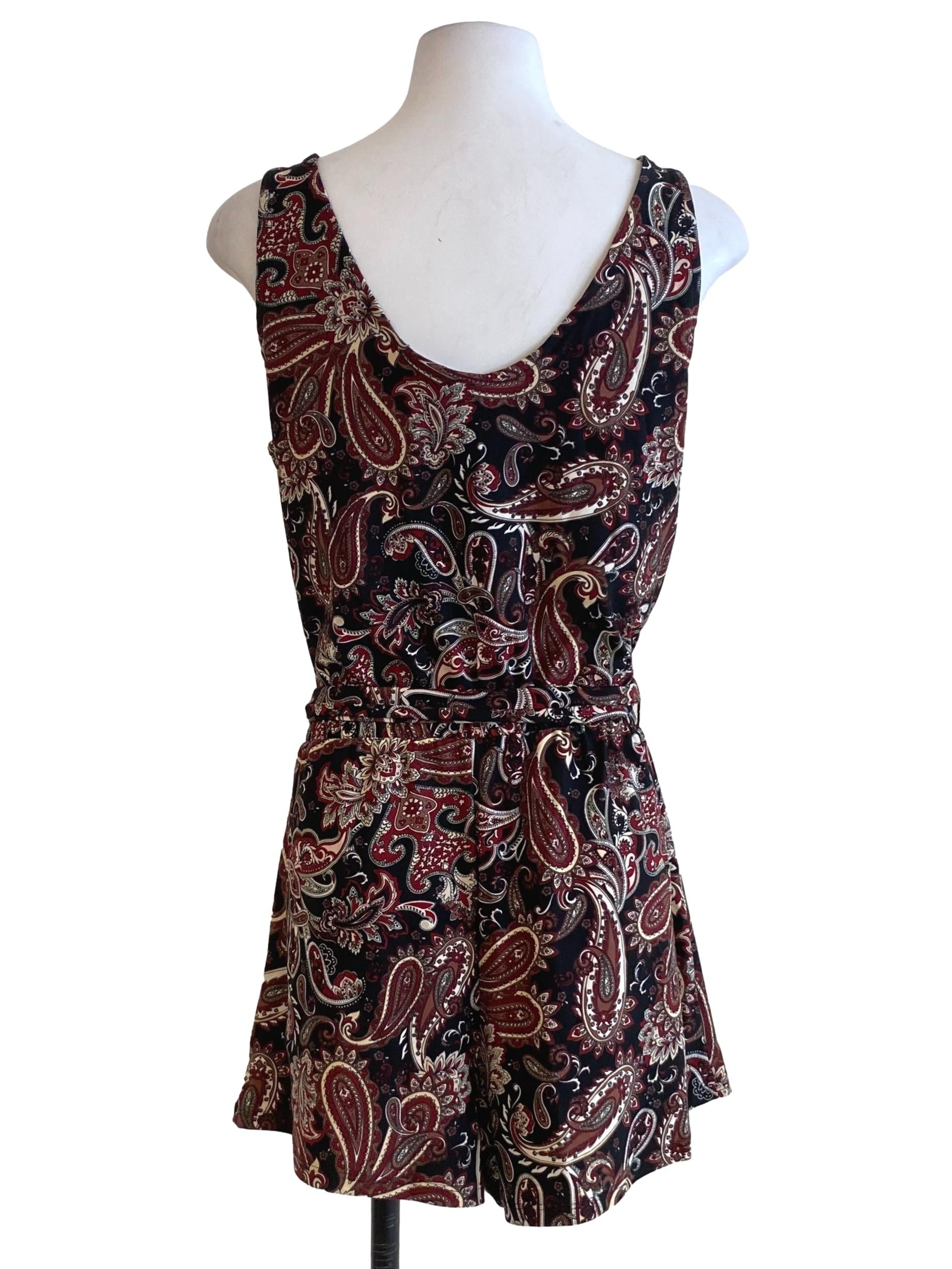 Black Brown Paisley Belted Romper