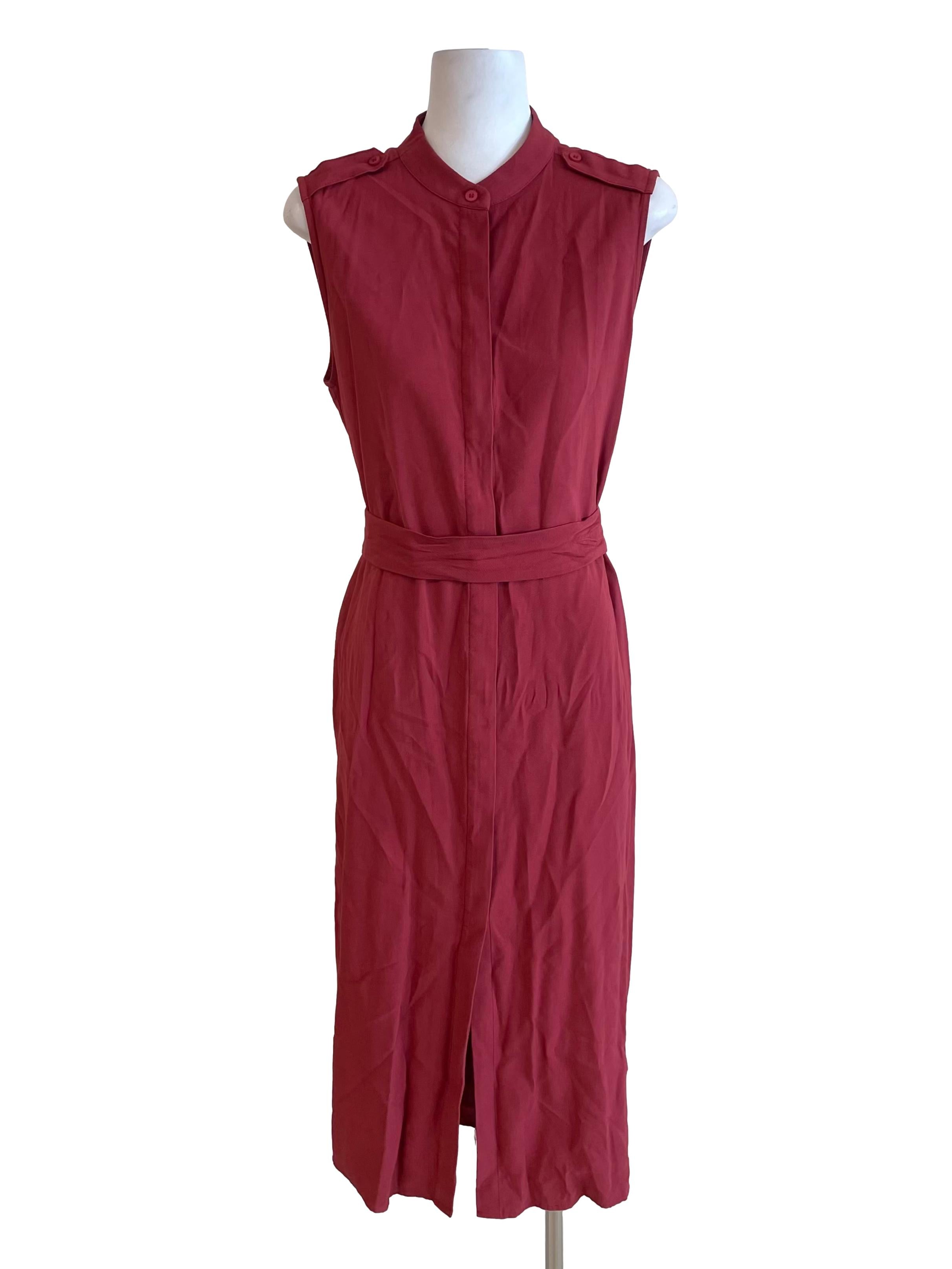 Dull Red Collar Shirt Dress