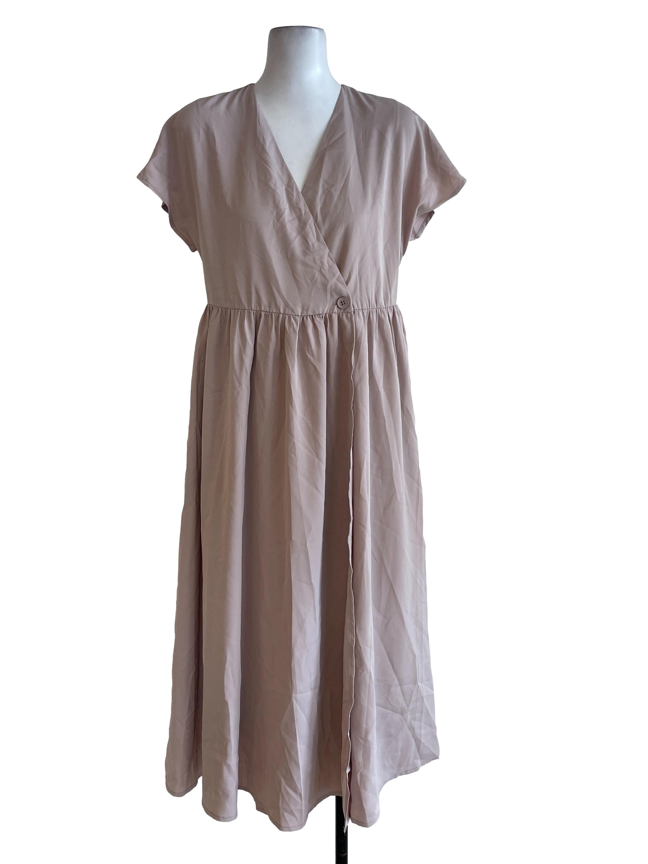 Linen Beige V Neck Dress