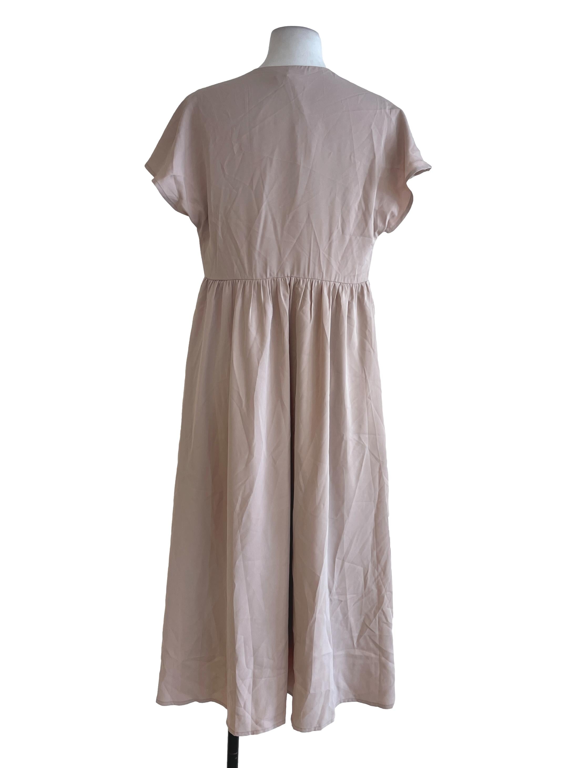 Linen Beige V Neck Dress