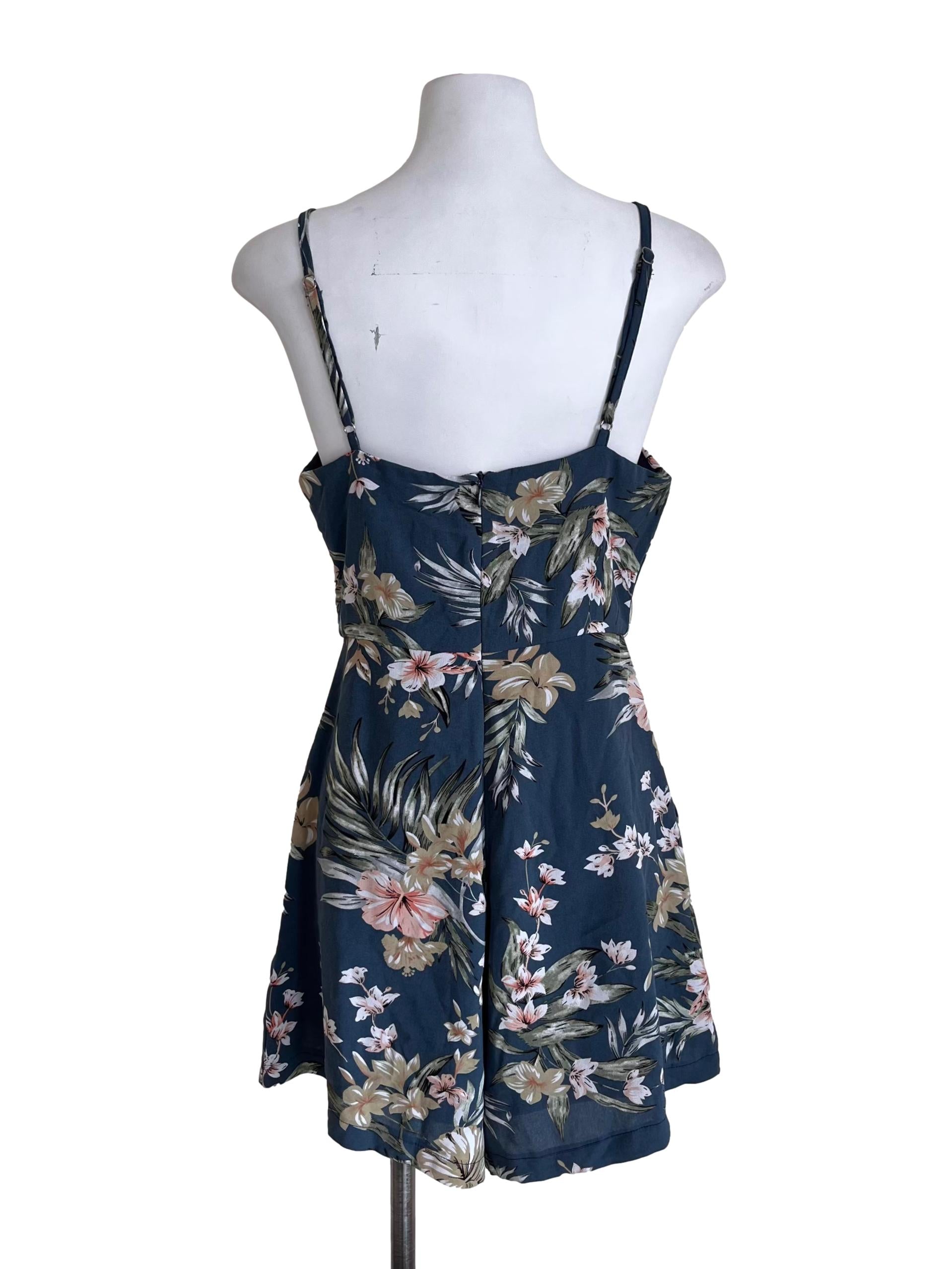 Aegean Blue Floral Print Short Romper