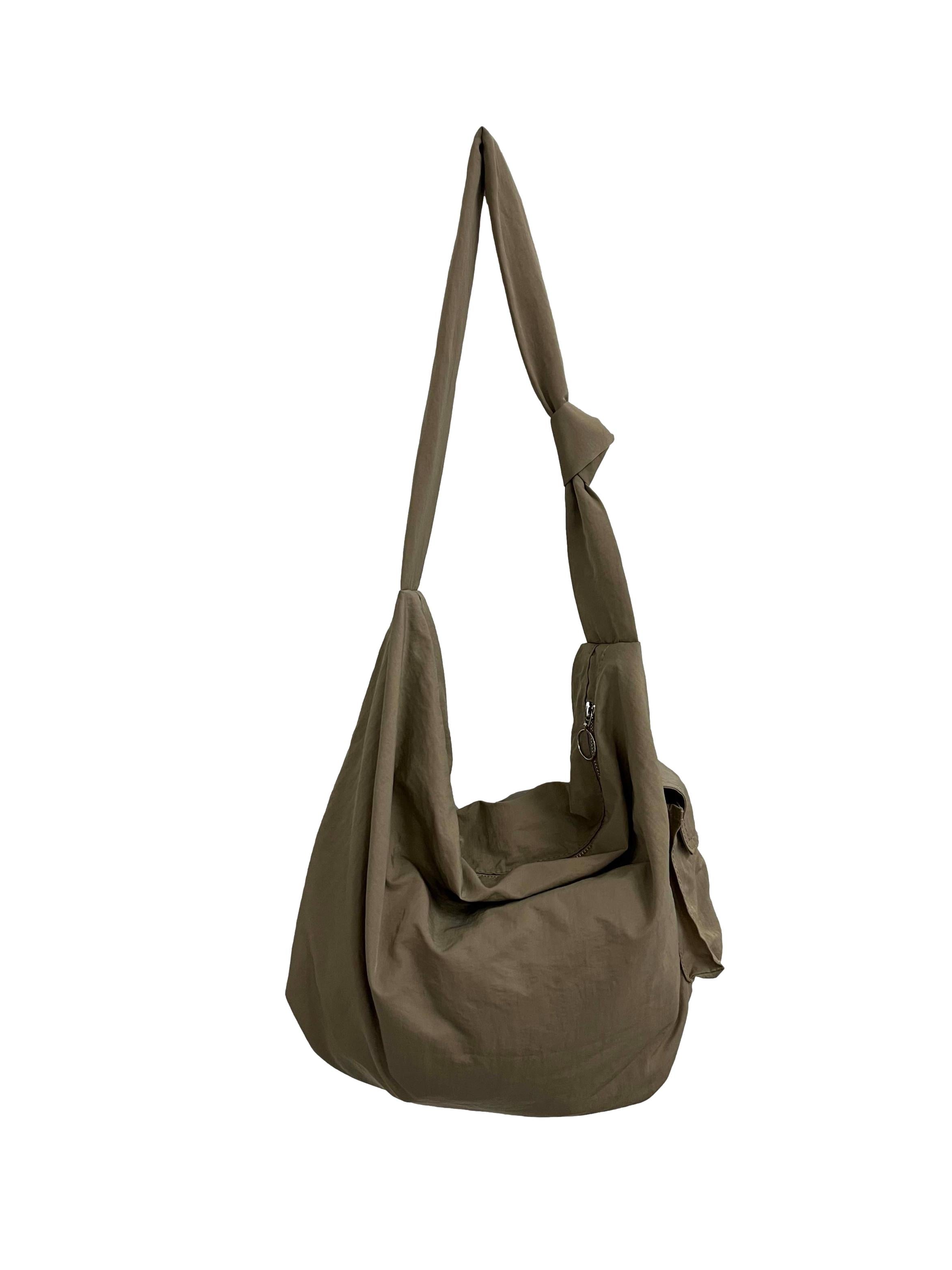 Taupe Knotted Crossbody Nylon Bag