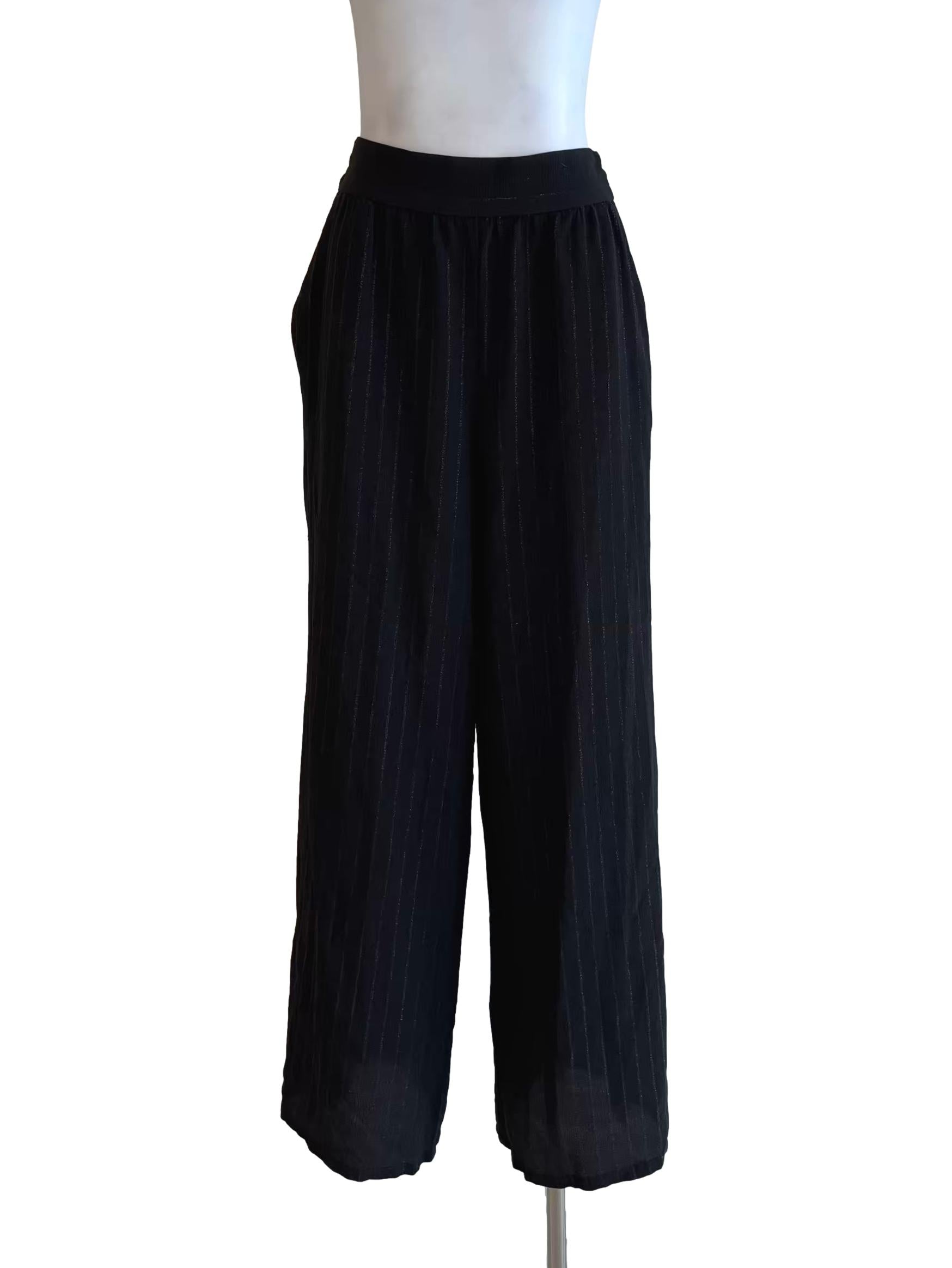 Jet Black Faint Striped Slit Pants
