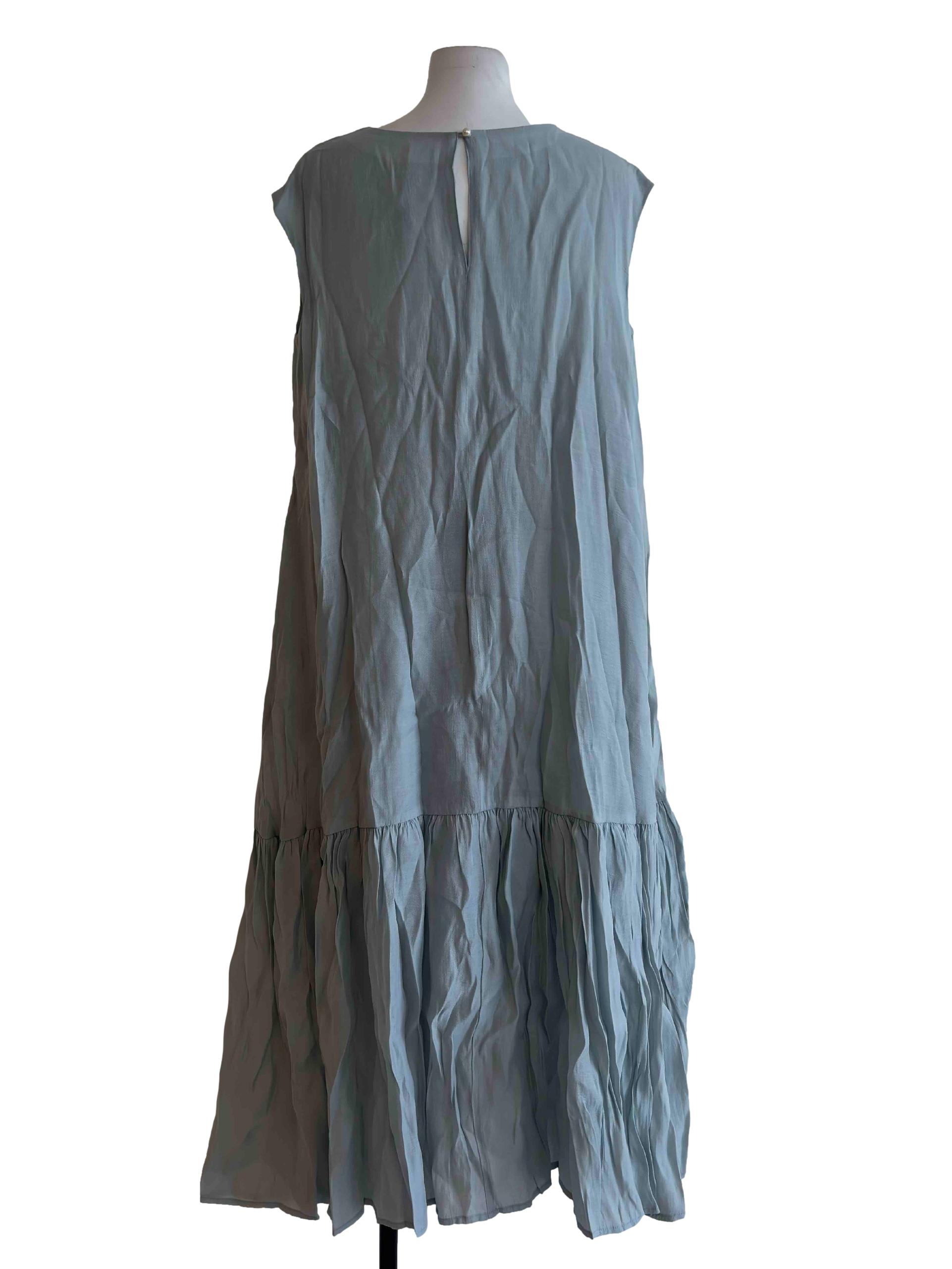 Stone Blue Tiered Maxi Shift Dress