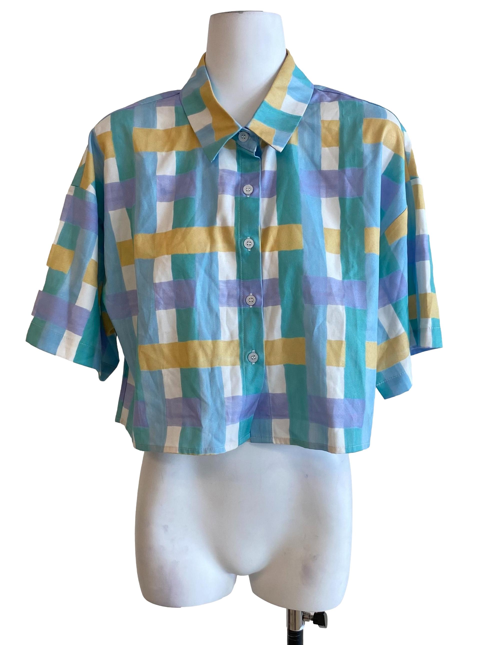 Rainbow Checkered Crop Shirt