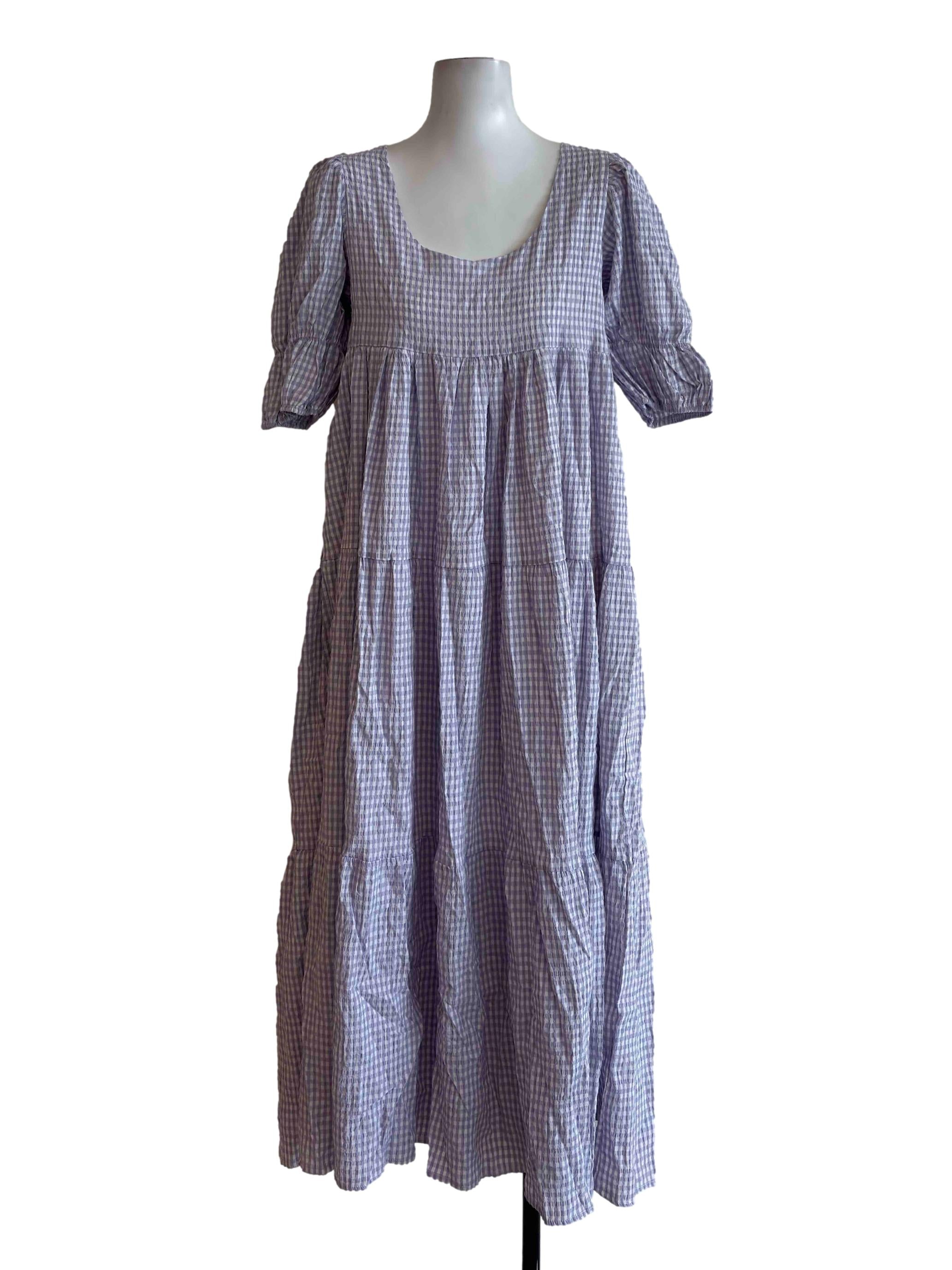 Lavender Purple Gingham Tiered Dress
