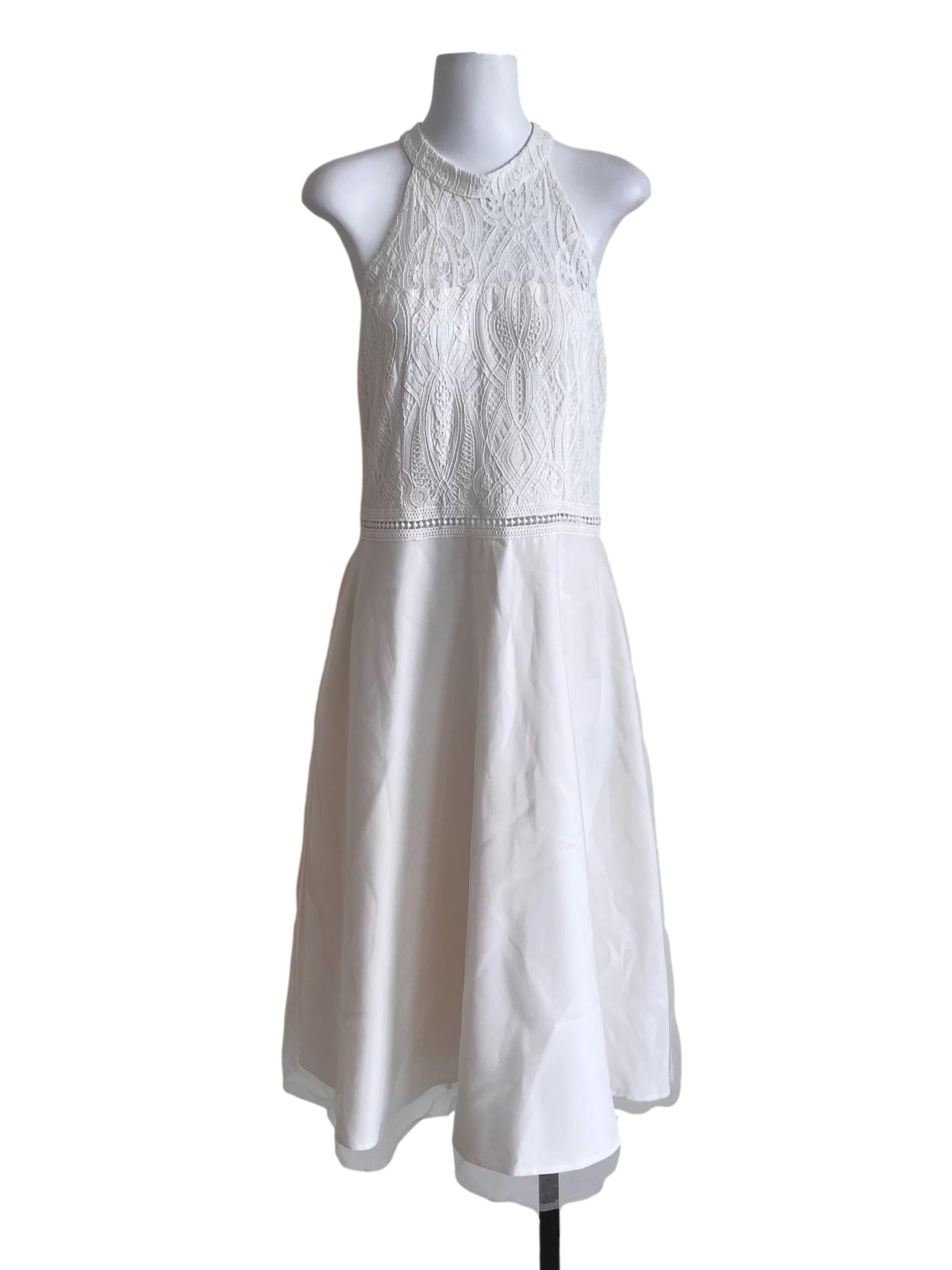 Pearl White Drop Waist Halter Neck Dress