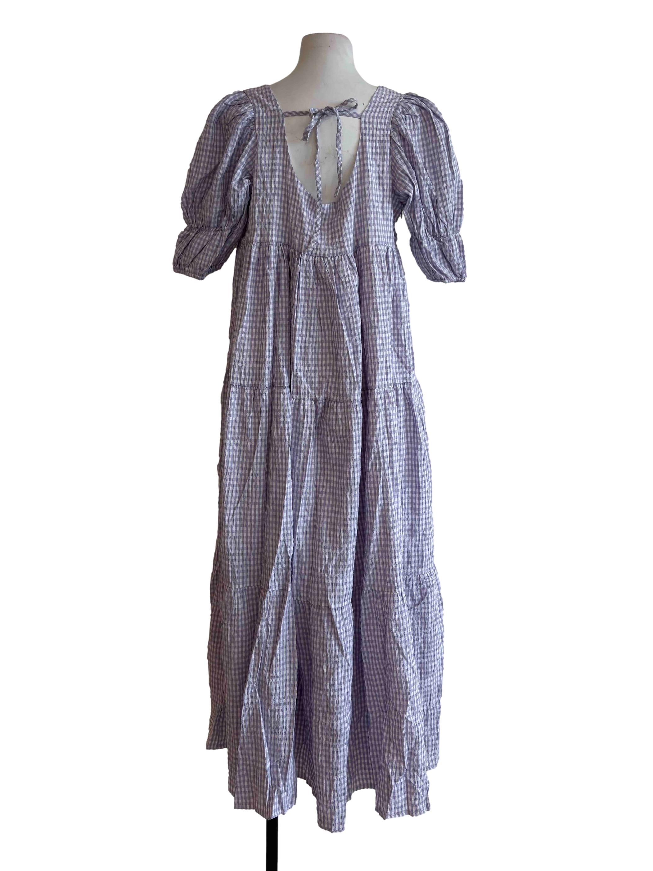 Lavender Purple Gingham Tiered Dress