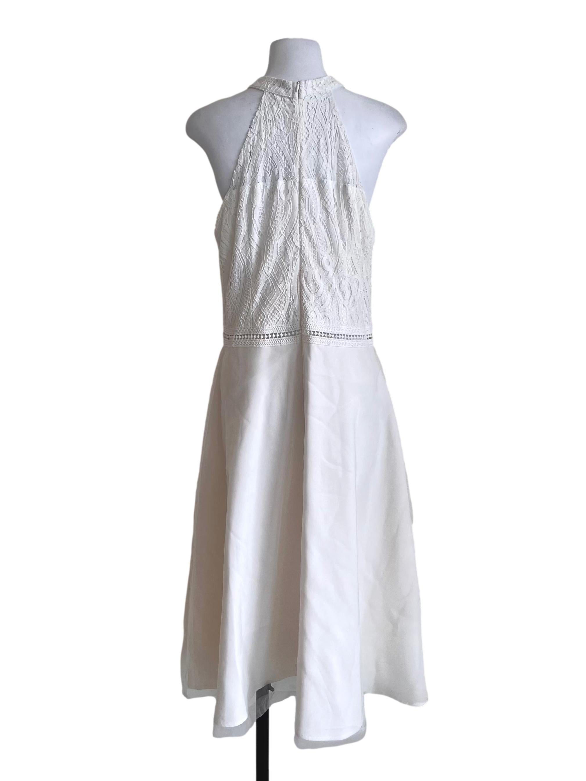 Pearl White Drop Waist Halter Neck Dress