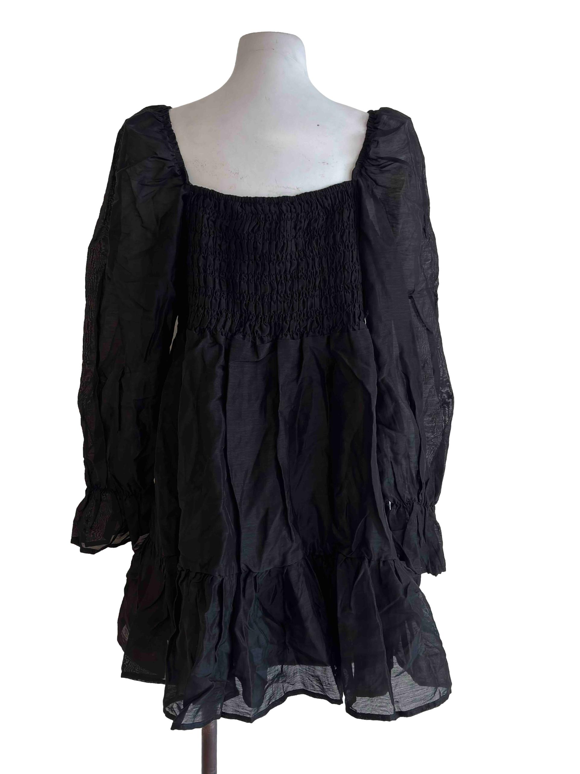 Black Puffed Sleeve Organza Mini Dress