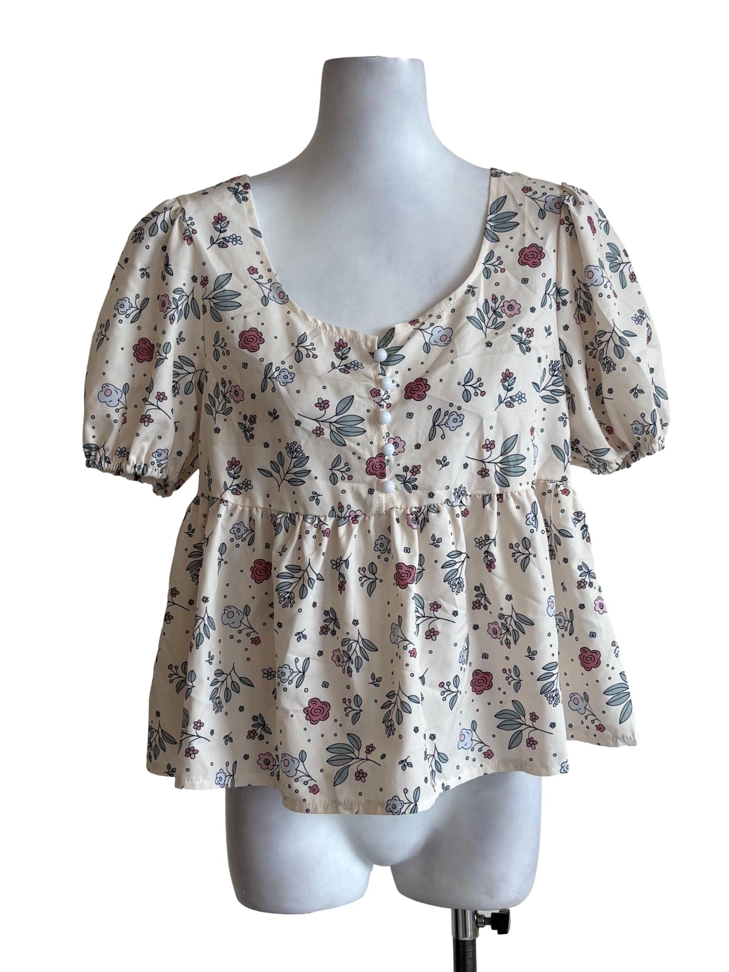 Cream Floral Peplum Top